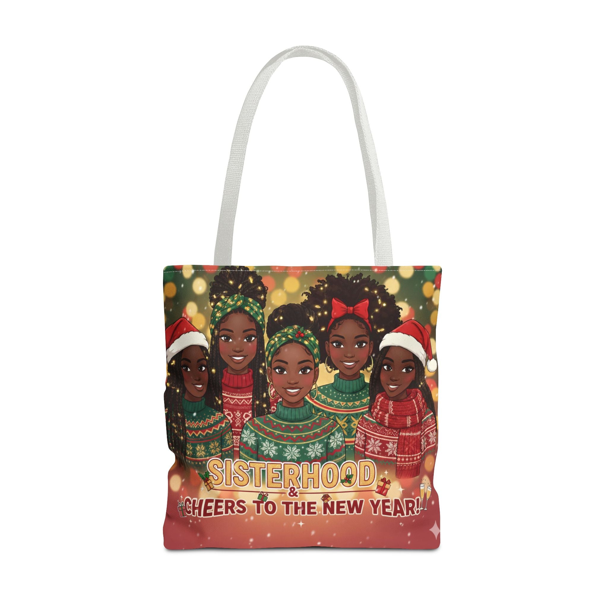 Sisterhood Holiday Tote Bag — “Cheers to the New Year!” Christmas Market Bag