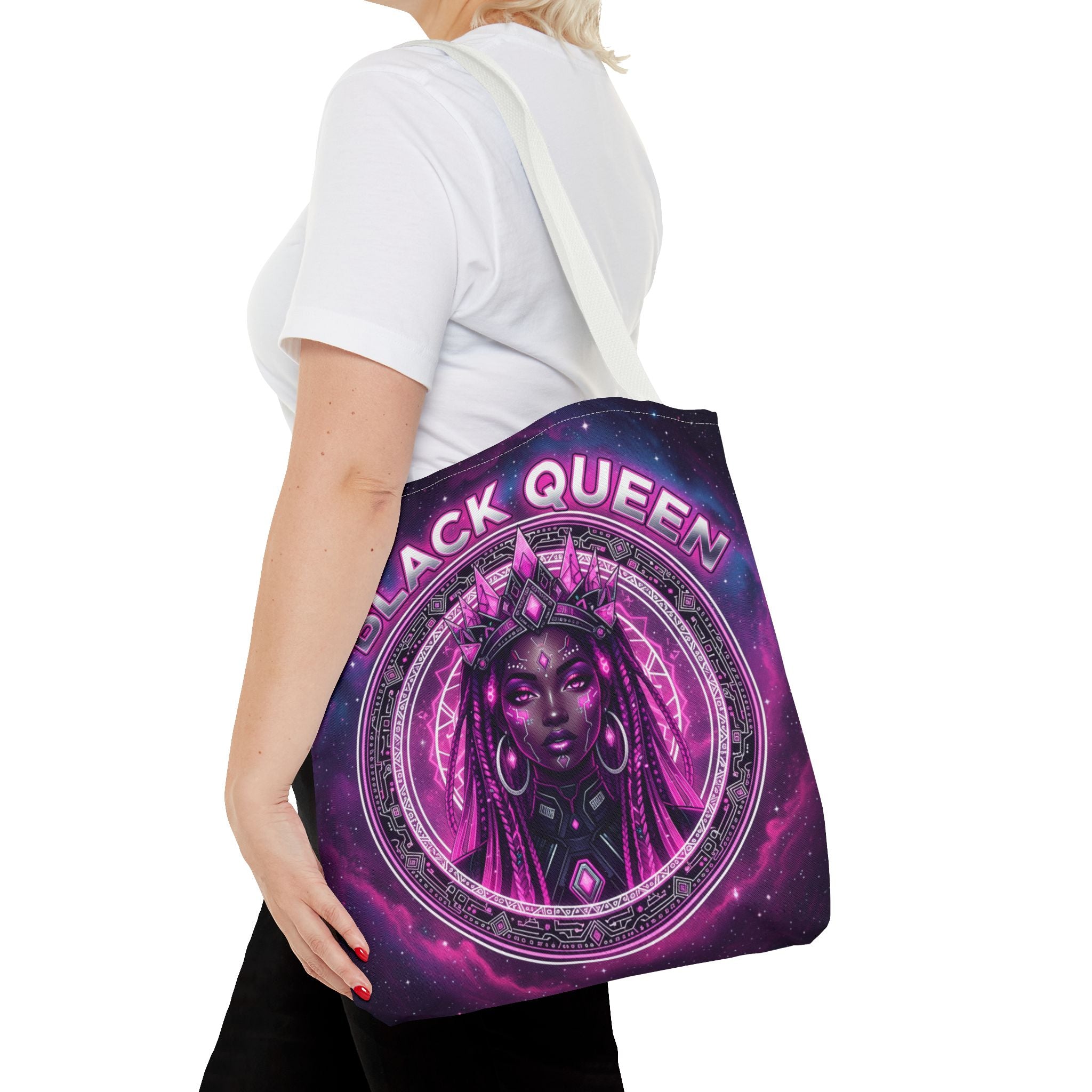 Black Queen Art Tote Bag — Afrocentric Cosmic Portrait Tote