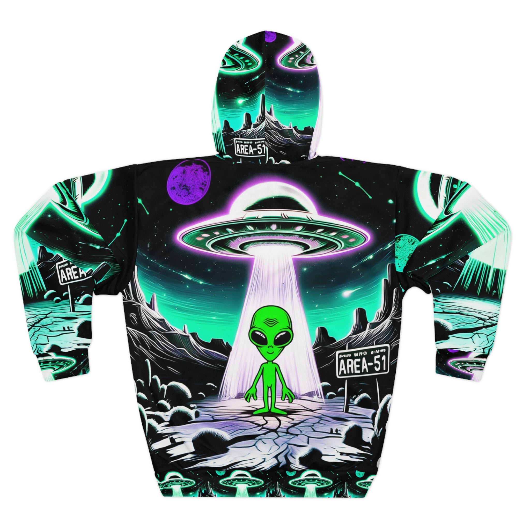 Alien Invasion Unisex Pullover Hoodie, Space Hoodie, Sci-Fi Fashion, Unique Gift for Friends, UFO Lover Apparel, Vibrant Graphic Hoodie