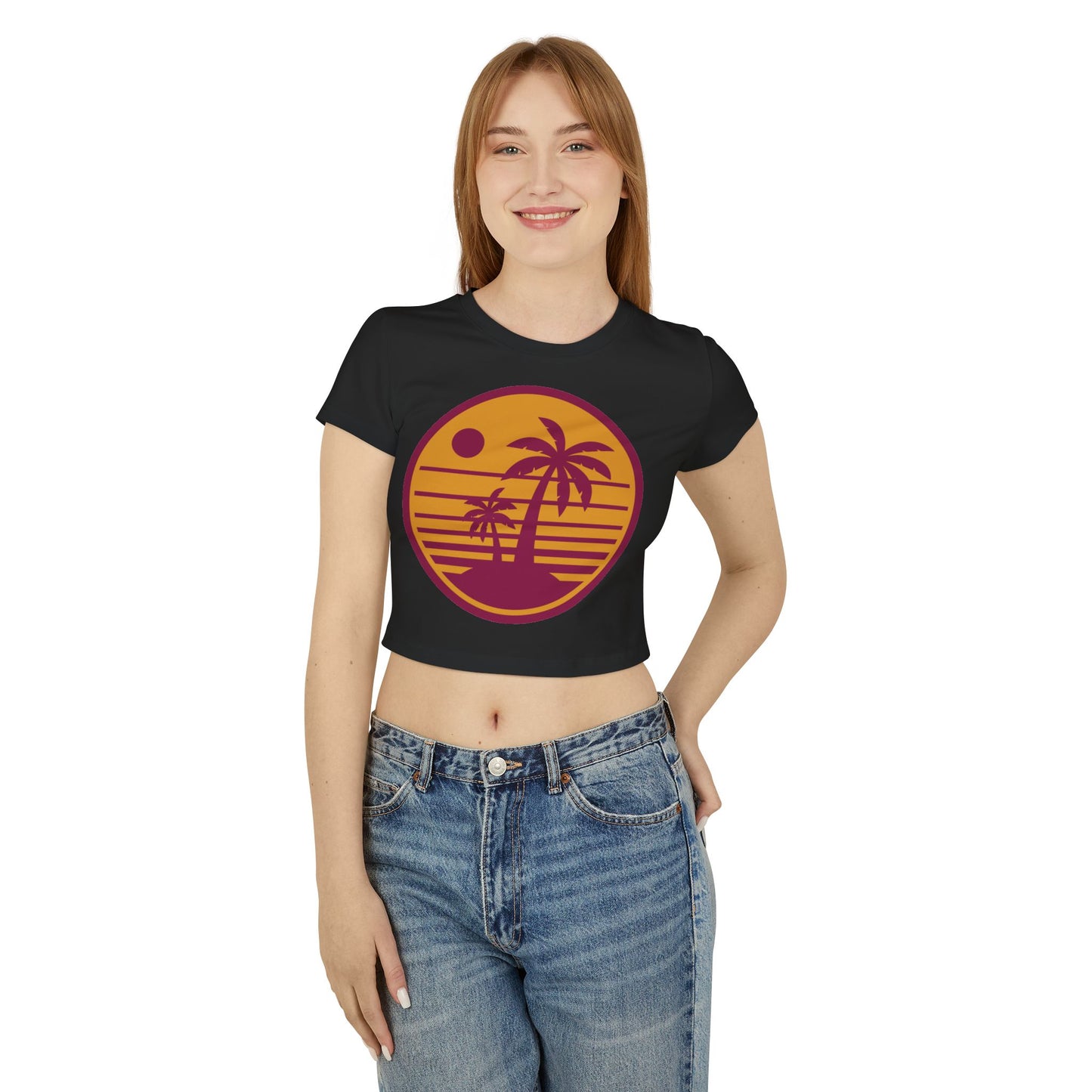 Sunset Palm Women's Baby Tee - Casual Summer Vibes