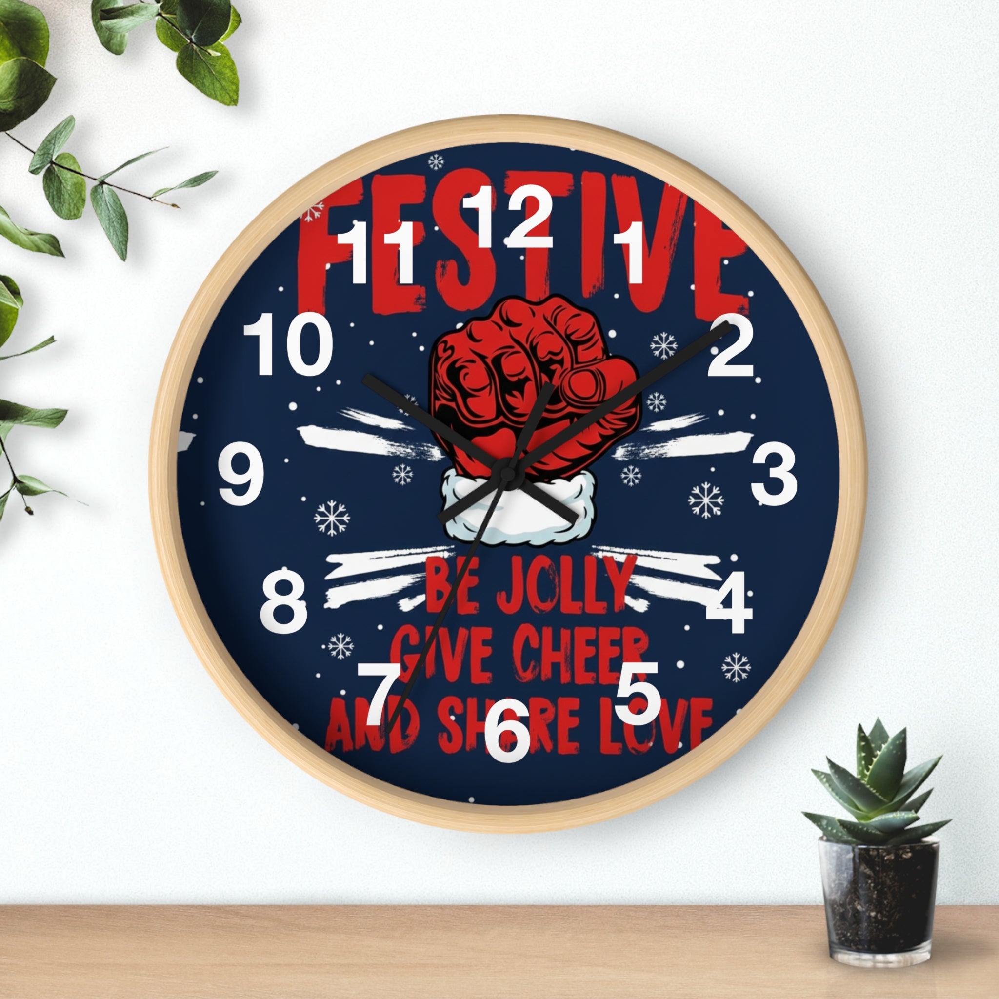 Festive Holiday Wall Clock — "Be Jolly, Give Cheer and Share Love"
