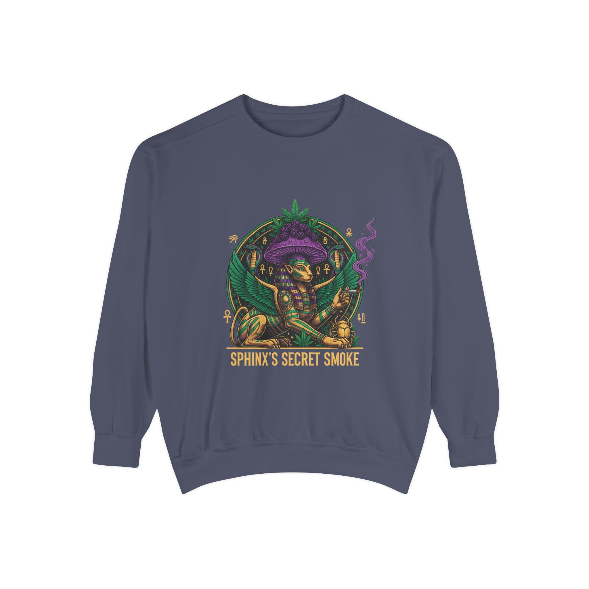 Sphinx's Secret Smoke Sweatshirt — Mystical Egyptian Sphinx Graphic Crewneck