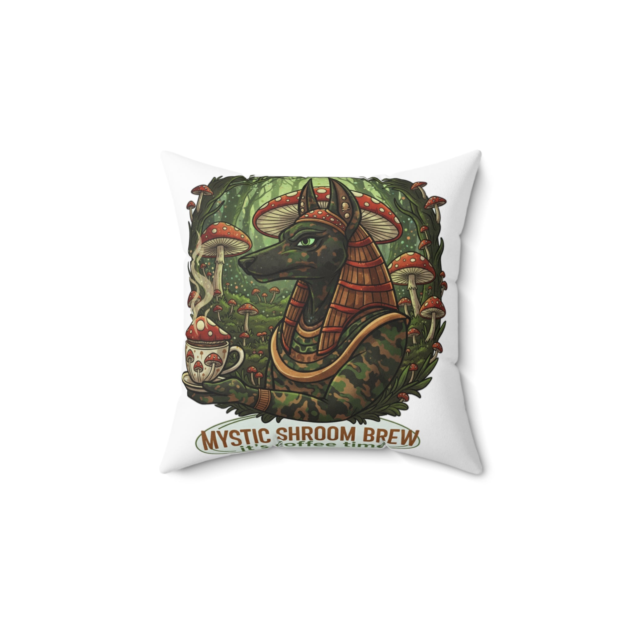 Mystic Shroom Brew Pillow, Bohemian Decor, Fantasy Home Accent, Gift for Nature Lovers, Cozy Cushion, Whimsical Artwork