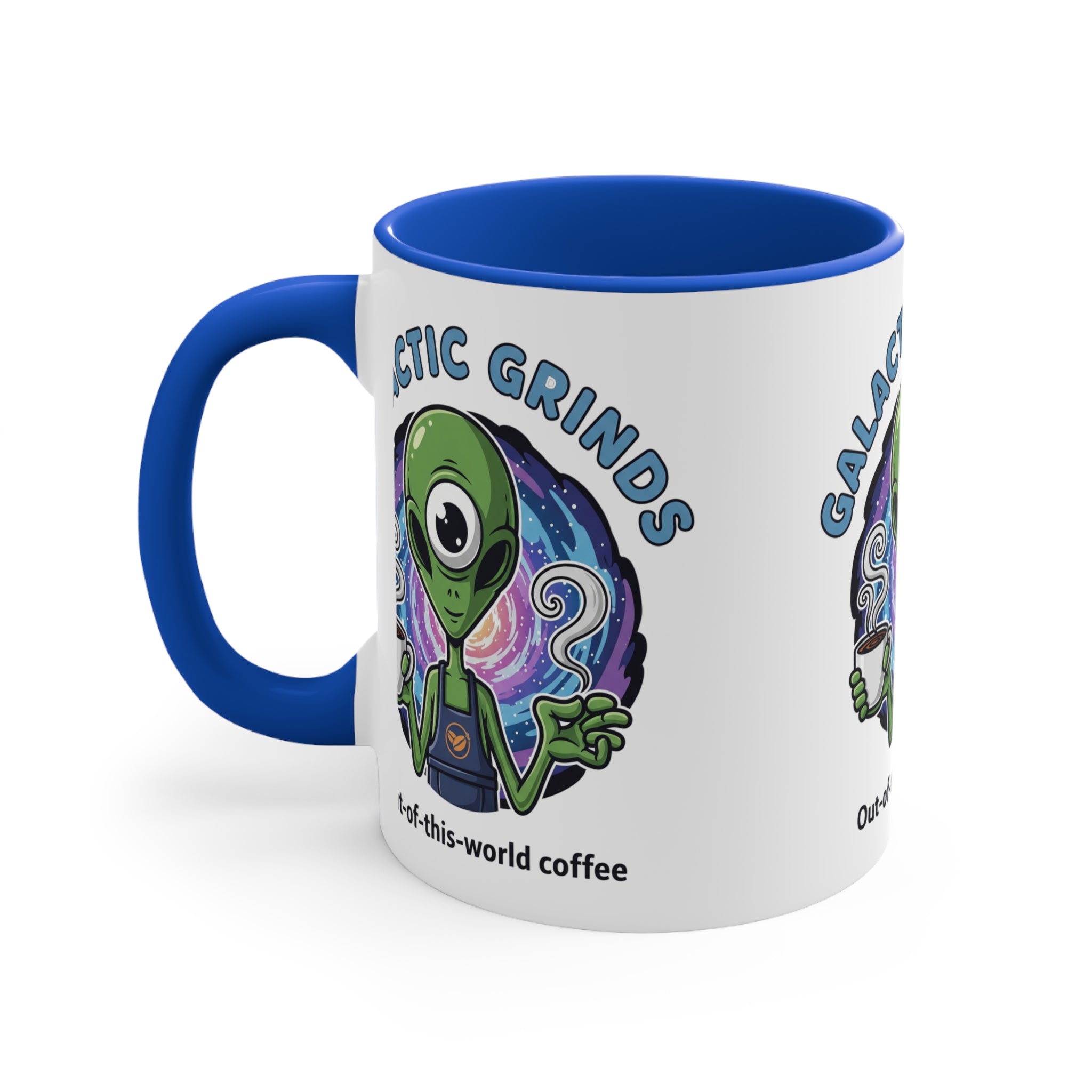 Galactic Grinds Alien 11oz Accent Mug, Fun Coffee Mug for Sci-Fi Lovers, Unique Gift for Birthdays and Holidays, Quirky Drinkware