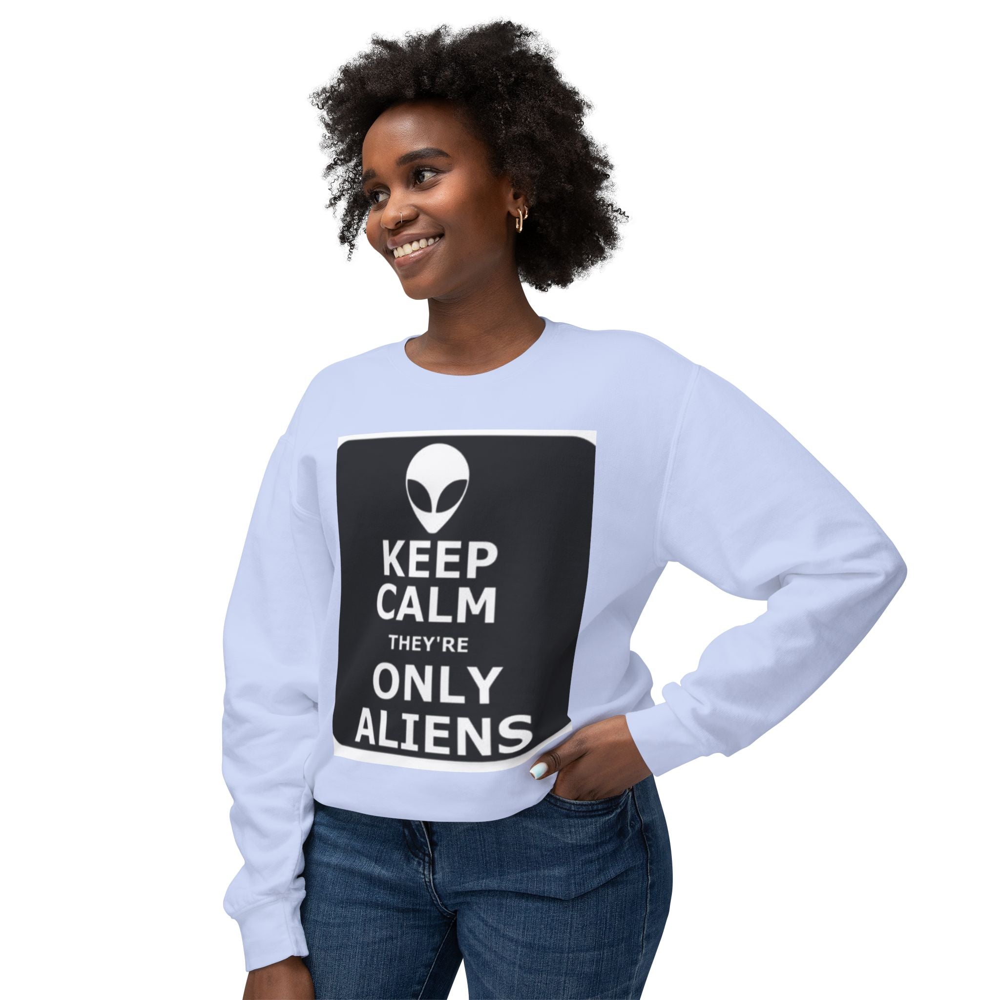 Aliens Lightweight Sweatshirt, UFO Crewneck Jumper, Sci-Fi Extraterrestrial Sweater, Space Print Top, Galaxy Pullover, Outer Space Clothing