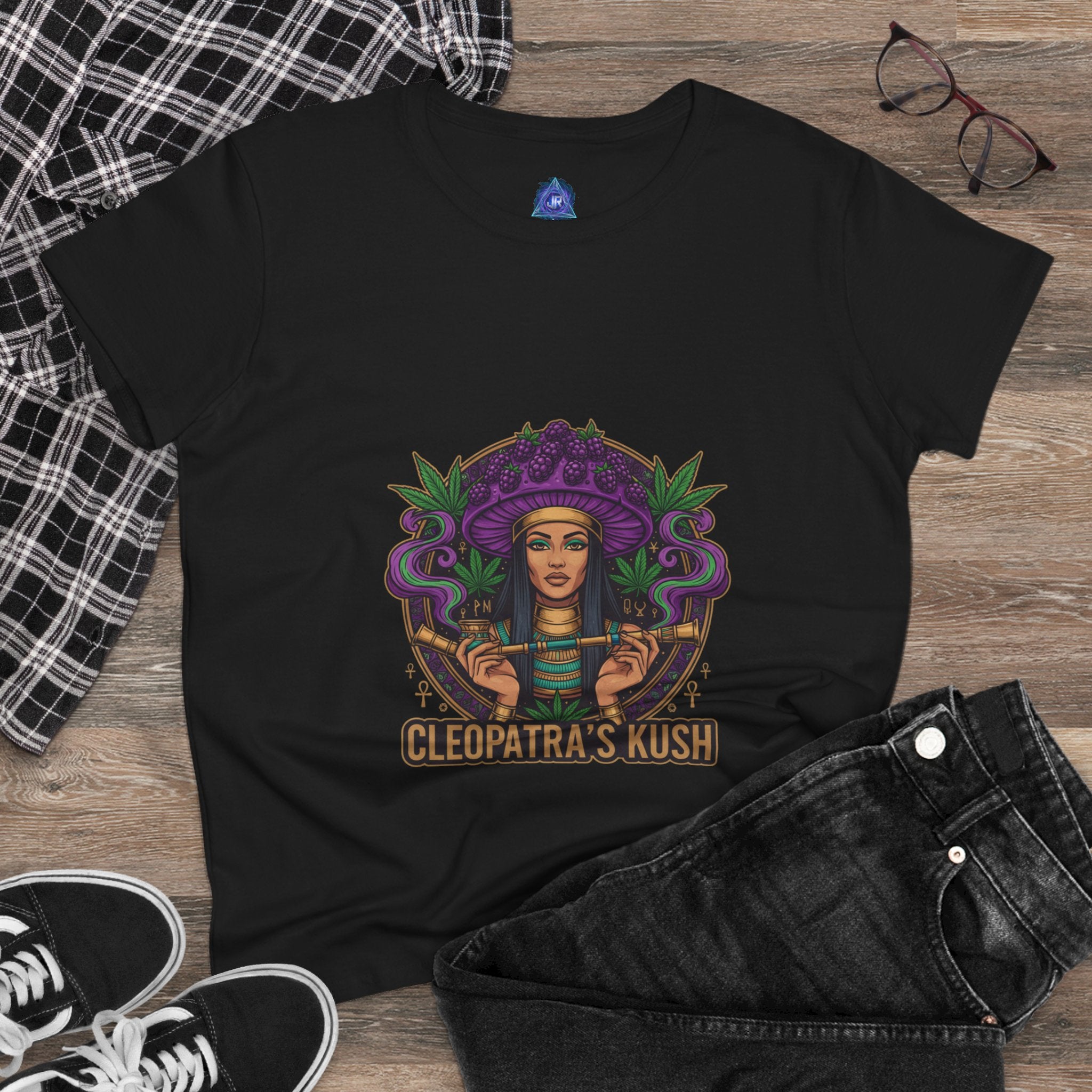Cleopatra's Kush Women's Midweight Cotton Tee - Stylish Cannabis-Inspired T-Shirt