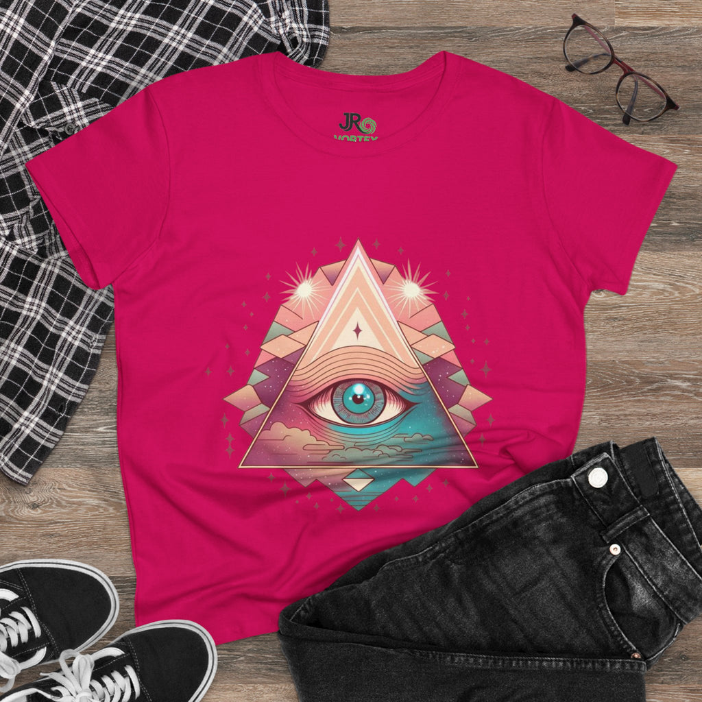 Mystical Eye Graphic Tee, Boho T-Shirt for Women, Casual Summer Shirt, Symbolic Gift, Unique Festival Wear, Psychedelic Apparel