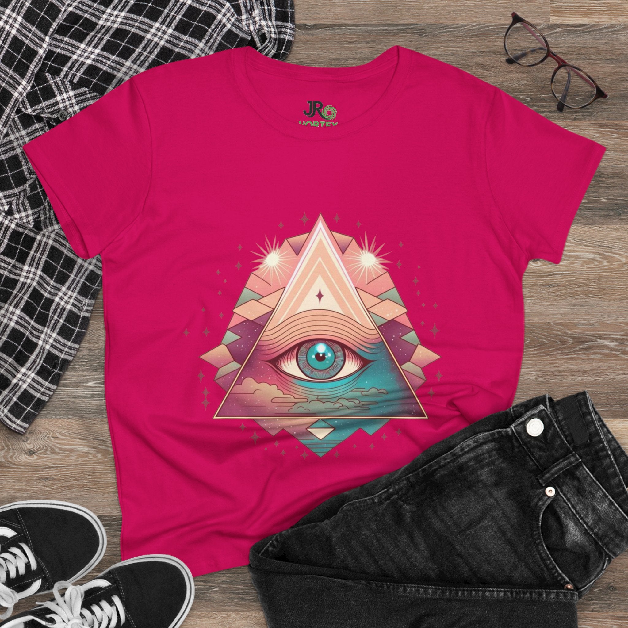 Mystical Eye Graphic Tee, Boho T-Shirt for Women, Casual Summer Shirt, Symbolic Gift, Unique Festival Wear, Psychedelic Apparel
