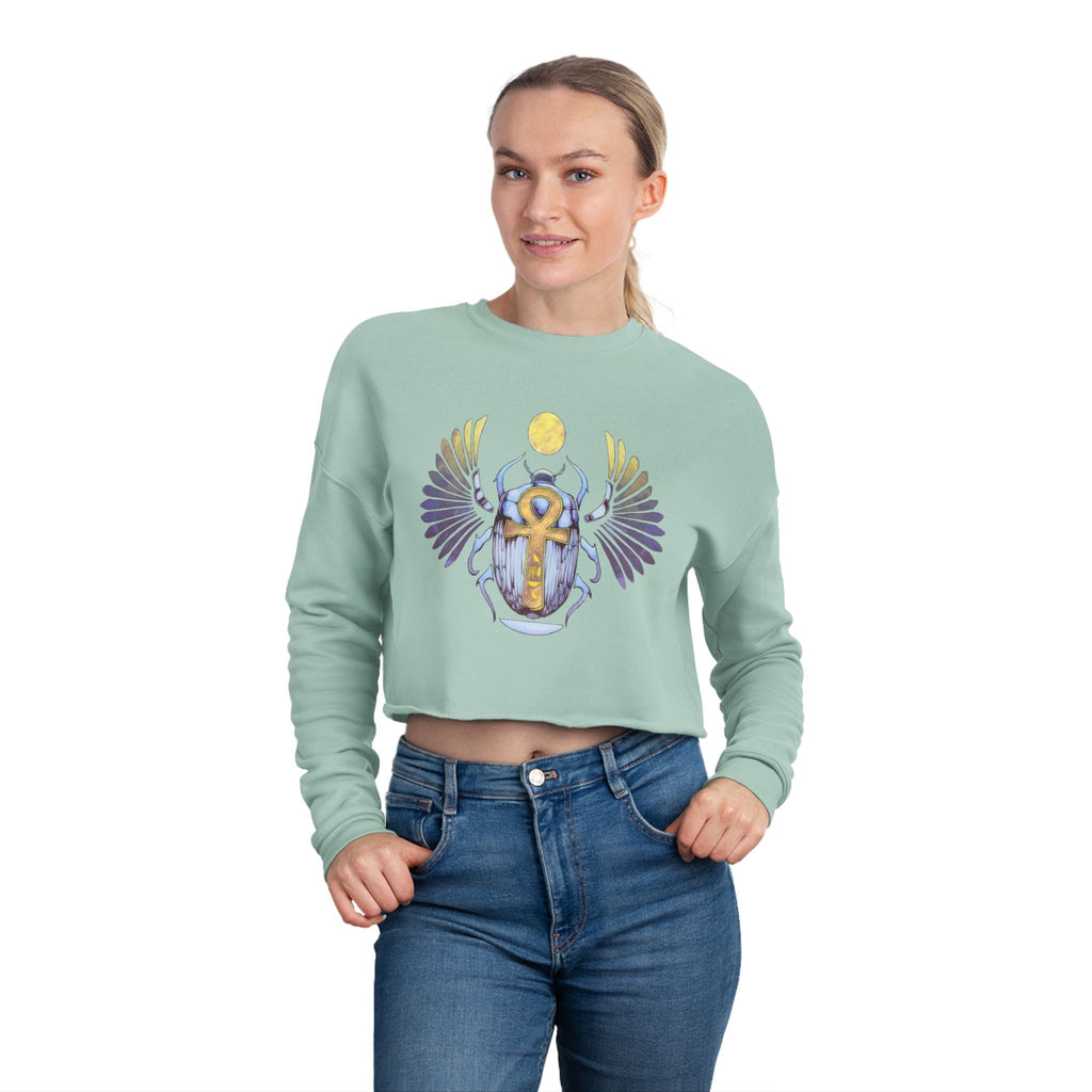 Women's Cropped Sweatshirt with Egyptian Inspired Design, Boho Style Top, Casual Wear, Gifts for Her, Festival Fashion