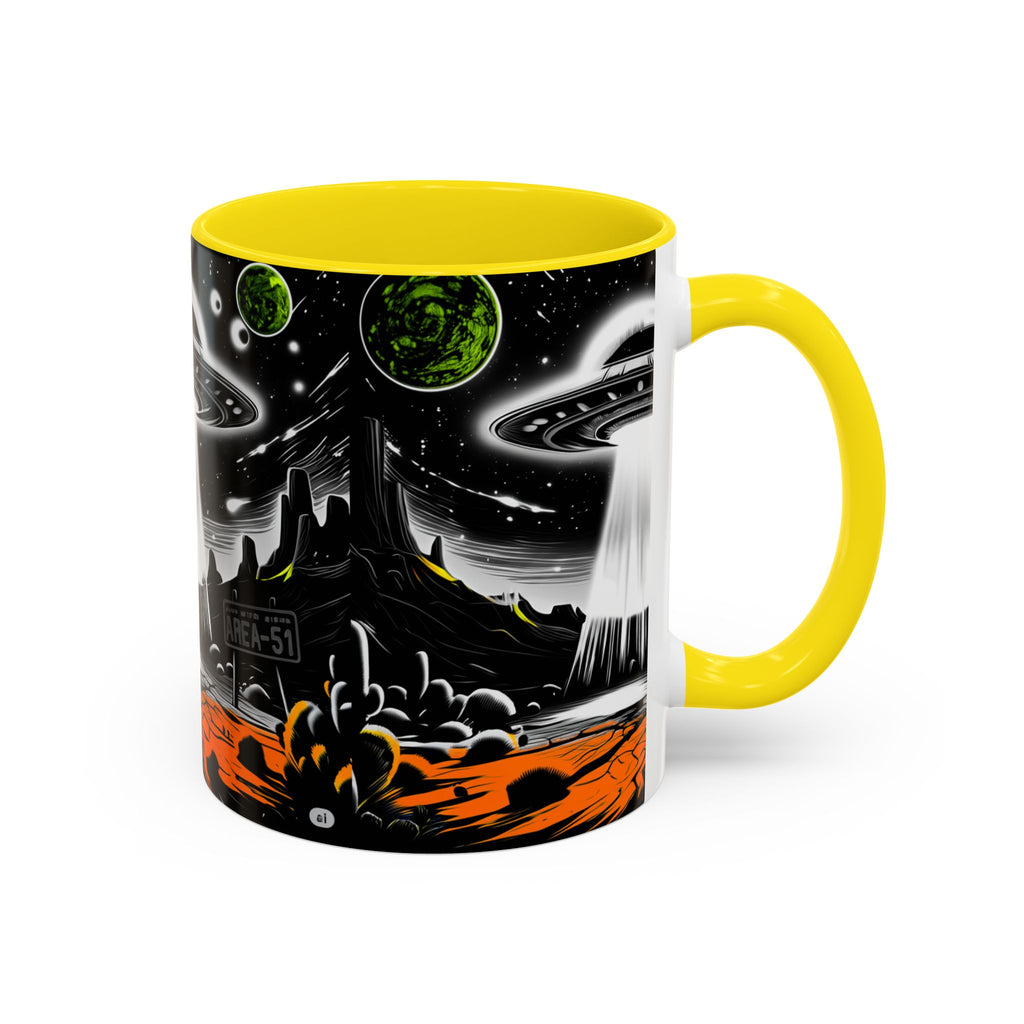 Area 51 UFO Accent Coffee Mug - Space Lover Gift, Weird Alien Decor, Black Mug, Sci-Fi Enthusiast, Kitchenware, Unique Gift Idea!