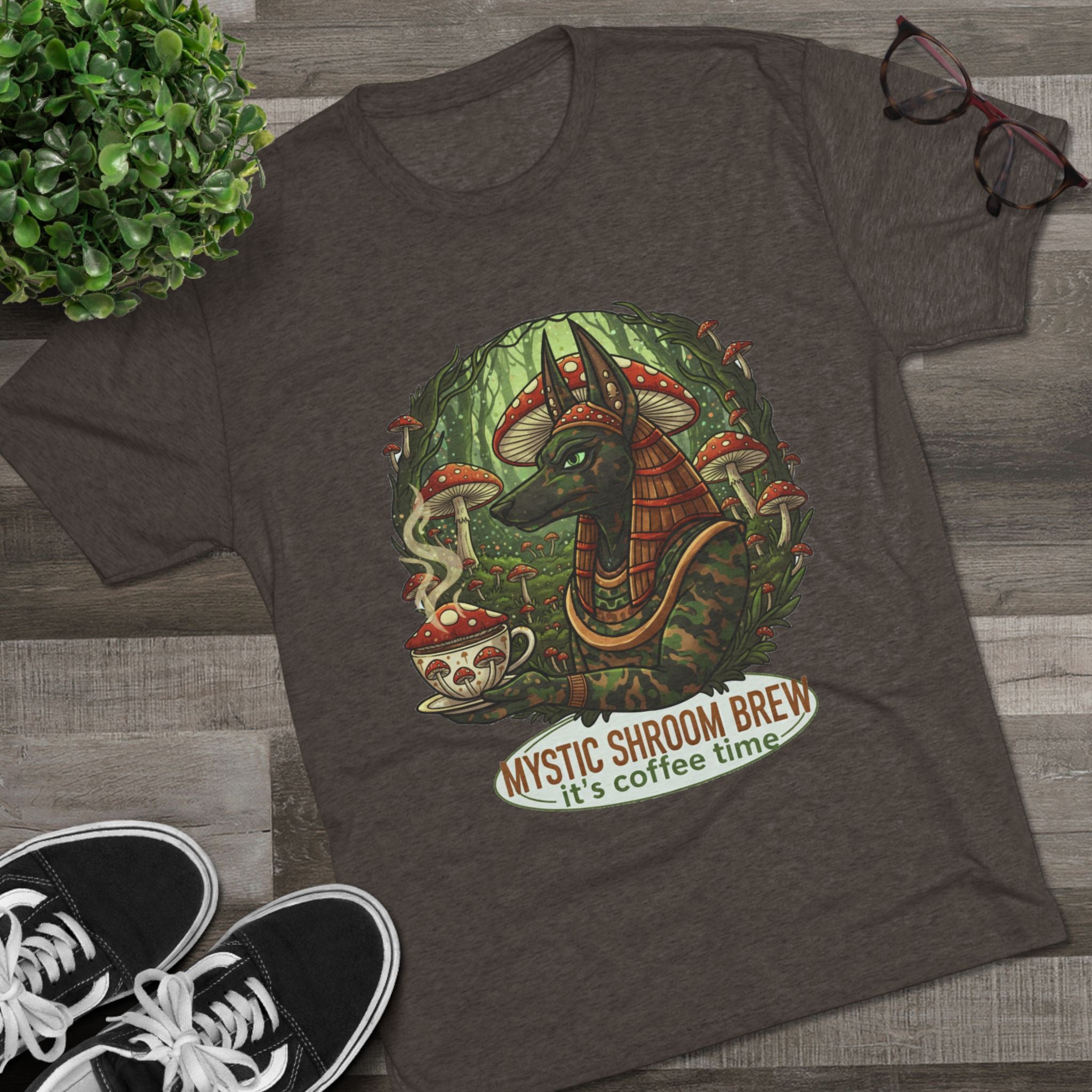 Mystic Shroom Brew Tee, Coffee Lover Shirt, Unisex Graphic Tee, Casual Wear, Nature Inspired Apparel, Unique Gift for Him or Her