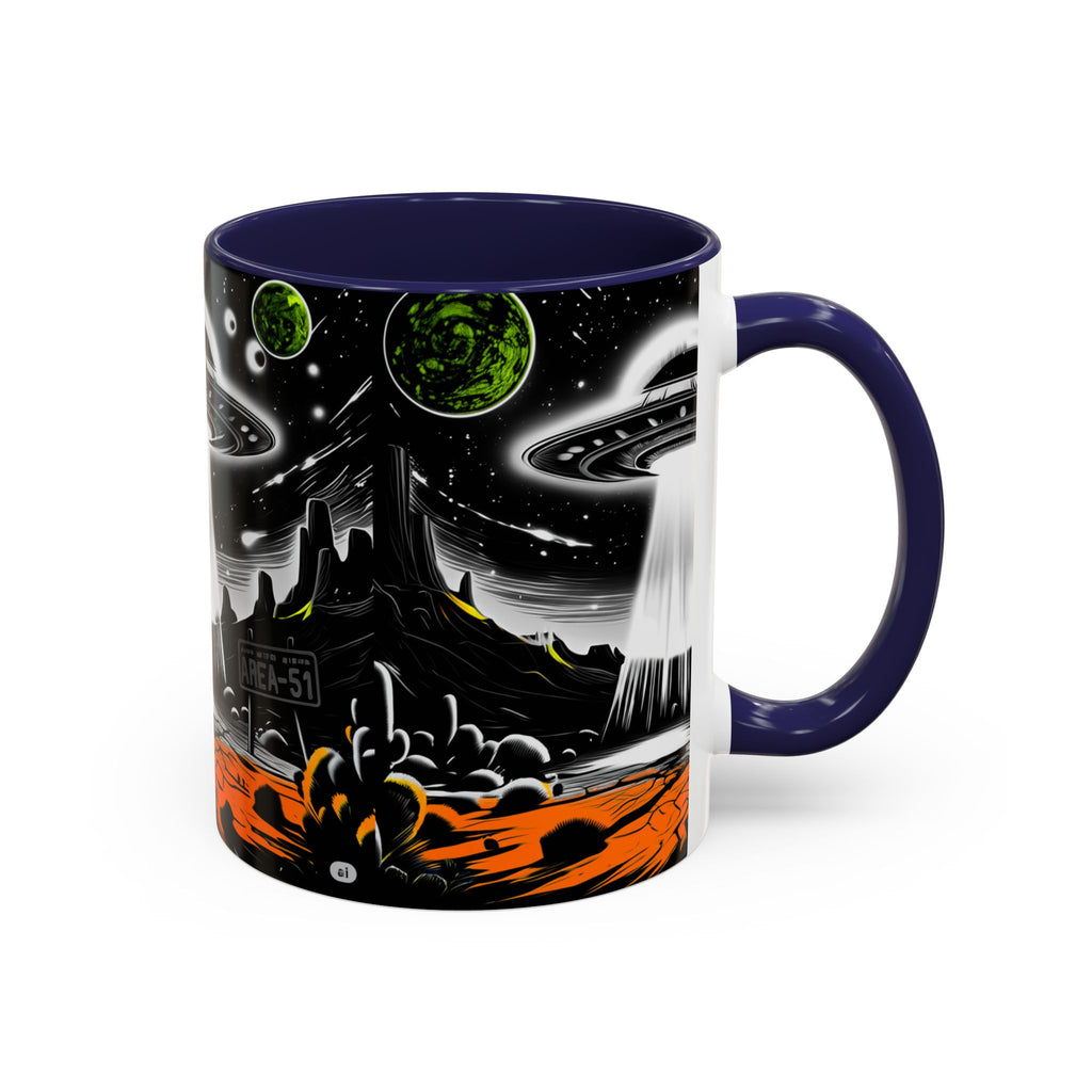 Area 51 UFO Accent Coffee Mug - Space Lover Gift, Weird Alien Decor, Black Mug, Sci-Fi Enthusiast, Kitchenware, Unique Gift Idea!