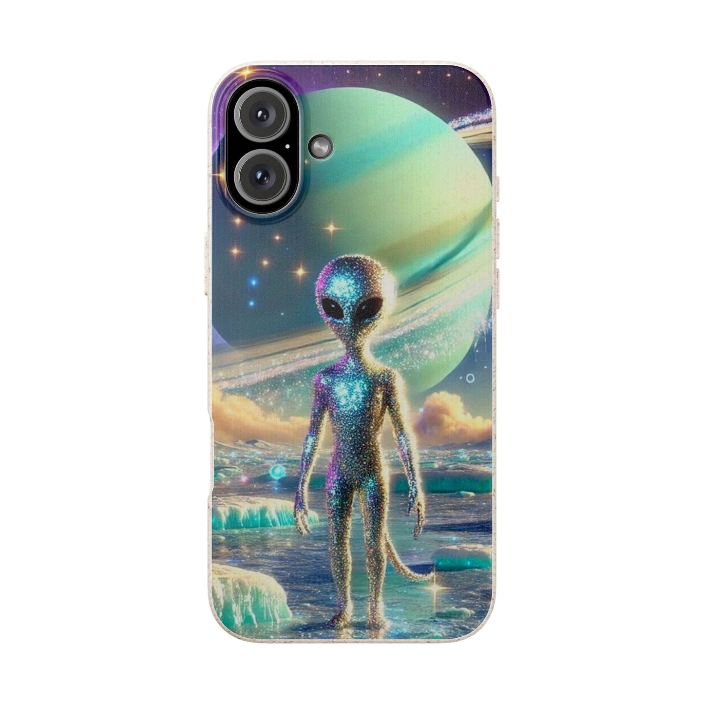 Glitter Alien Biodegradable Phone Case - Eco-Friendly Galaxy Design