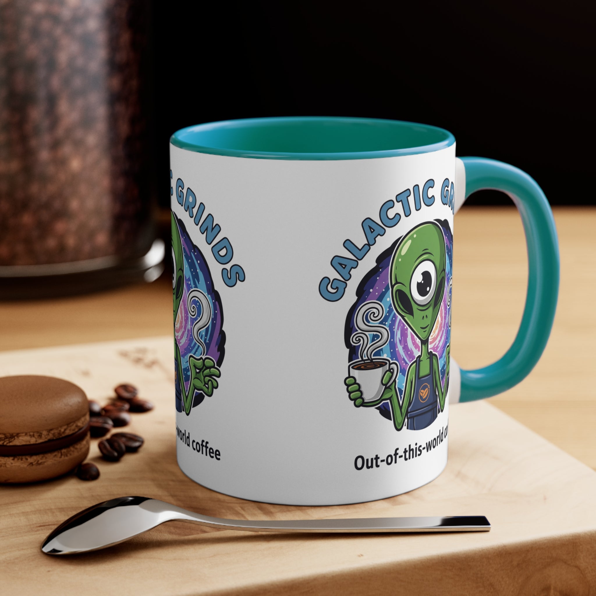 Galactic Grinds Alien 11oz Accent Mug, Fun Coffee Mug for Sci-Fi Lovers, Unique Gift for Birthdays and Holidays, Quirky Drinkware