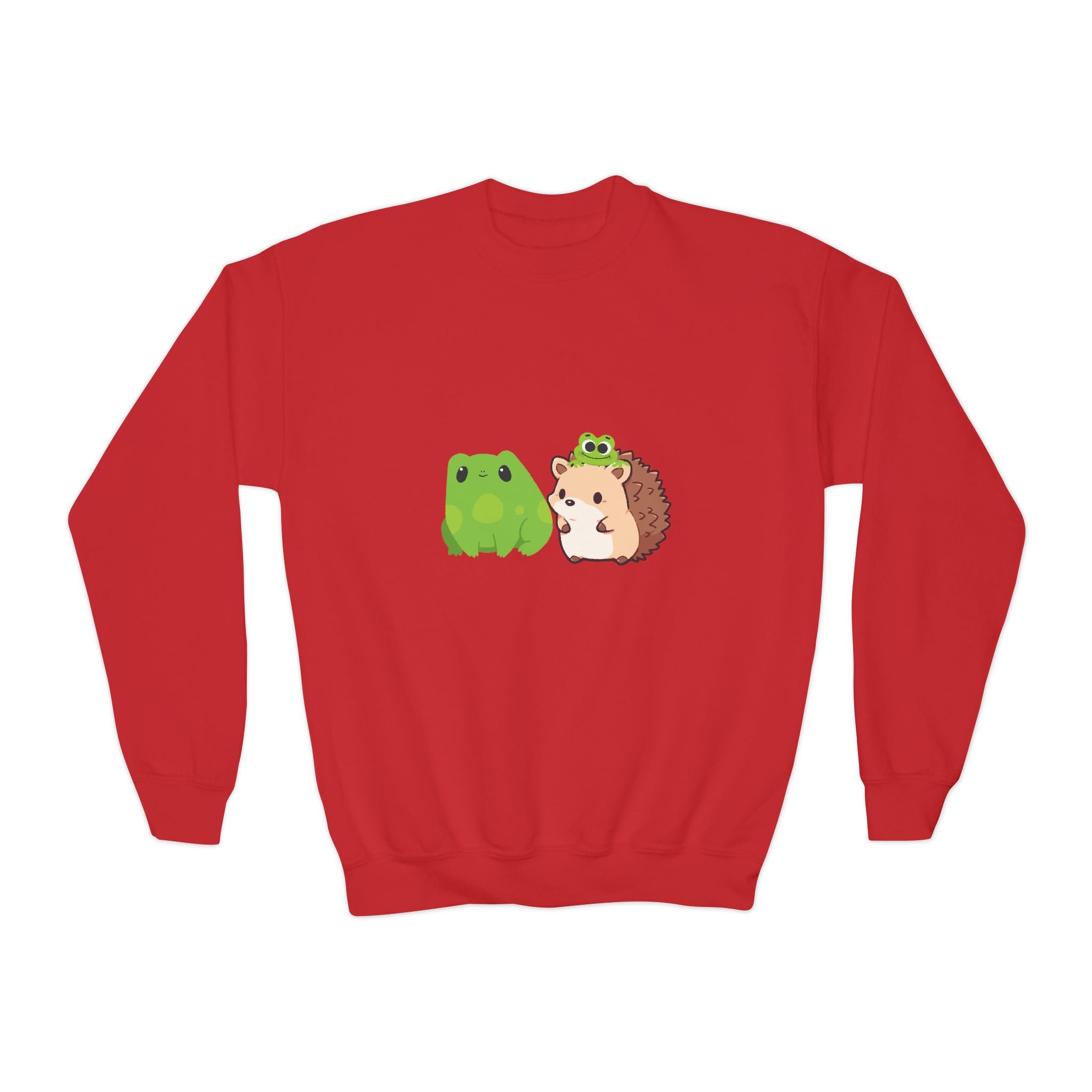 Cute Animal Friends Youth Crewneck Sweatshirt, Adorable Frog and Hedgehog Design, Perfect Gift for Kids, Fun Casual Wear, Birthday and