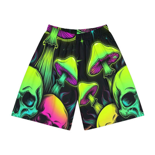 Psychedelic Skull & Mushroom Men's Sports Shorts - Vibrant Graphic Activewear