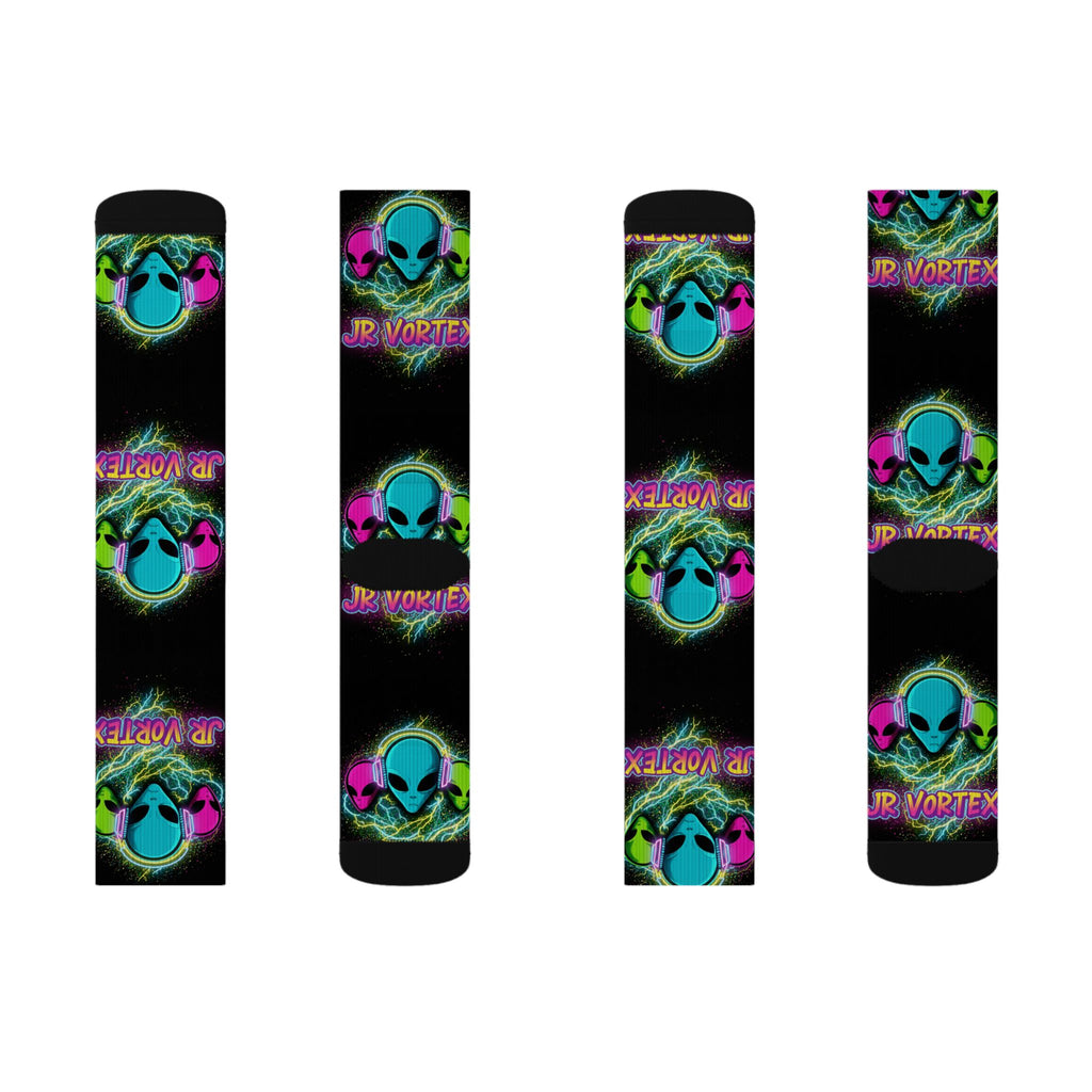 Alien Vape Neon Sublimation Socks — Retro Cyber Glow Crew Socks