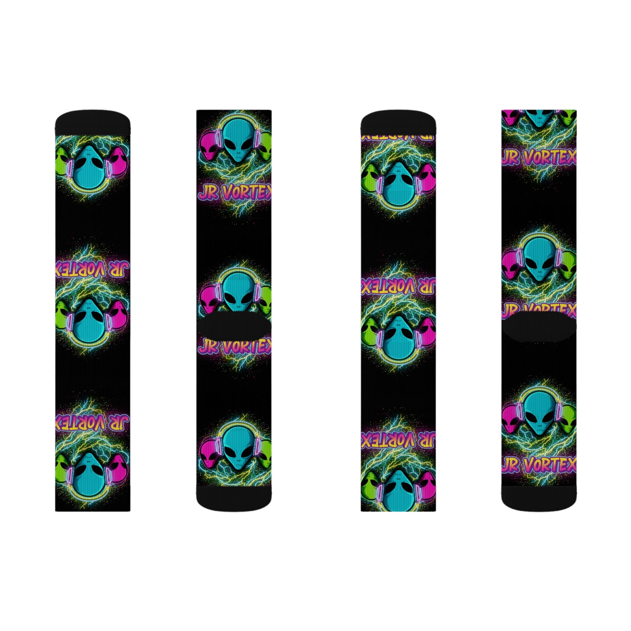 Alien Vape Neon Sublimation Socks — Retro Cyber Glow Crew Socks