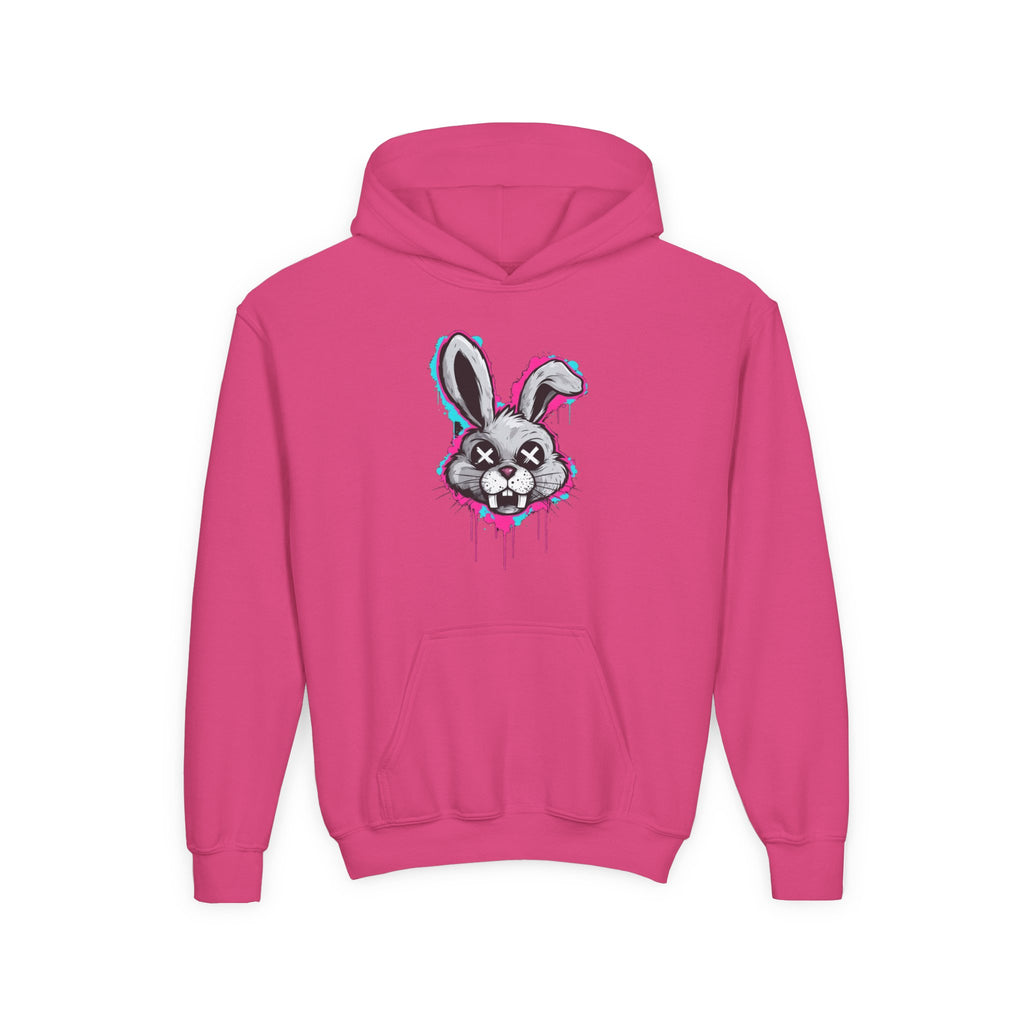 Stylish Graffiti Bunny Youth Hoodie, Trendy Sweatshirt for Kids, Perfect for Birthdays, Halloween, Everyday Wear, Unique Gift Idea
