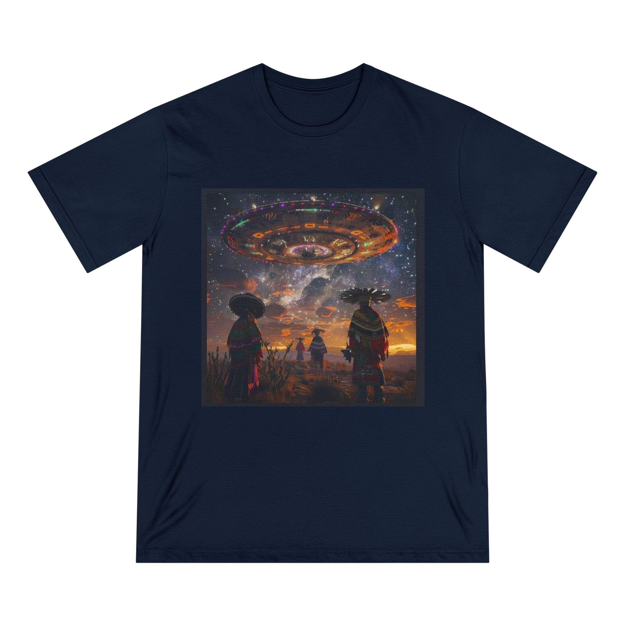 Cosmic Alien Encounter T-Shirt, Unisex Graphic Tee, Space Themed Shirt, Festival Wear, Unique Gift for Sci-Fi Lovers, Bohemian Style