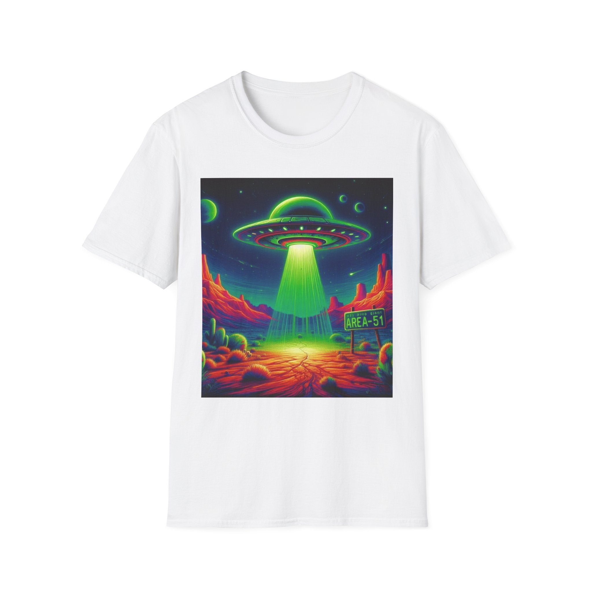 Retro Alien Utopia Tee - Unisex Softstyle T-Shirt, Sci-Fi Graphic Shirt, Area 51 Theme, UFO Lover Gift, Casual Wear