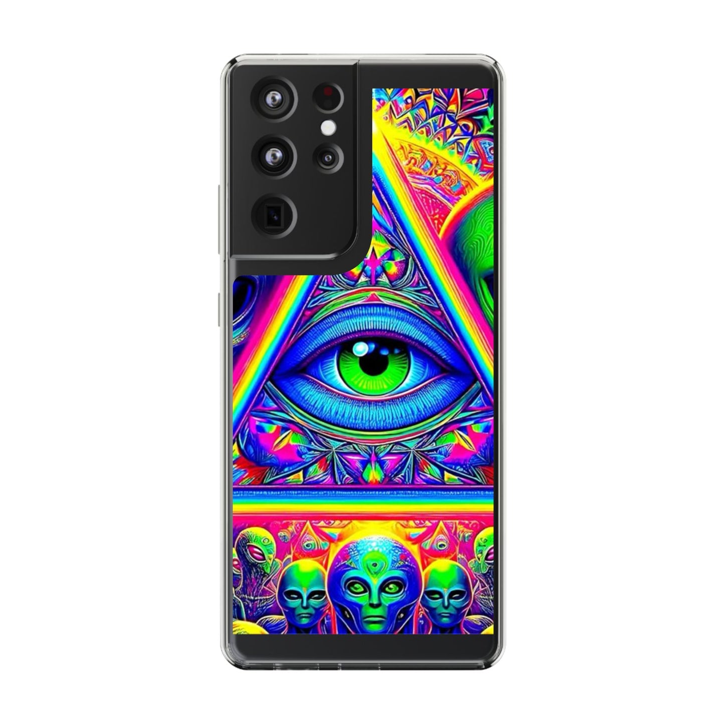 Colorful Alien Eye Phone Case, Psychedelic Clear Case, Gift for Art Lovers, Boho Phone Cover, Festival Accessory, Unique Mobile Case
