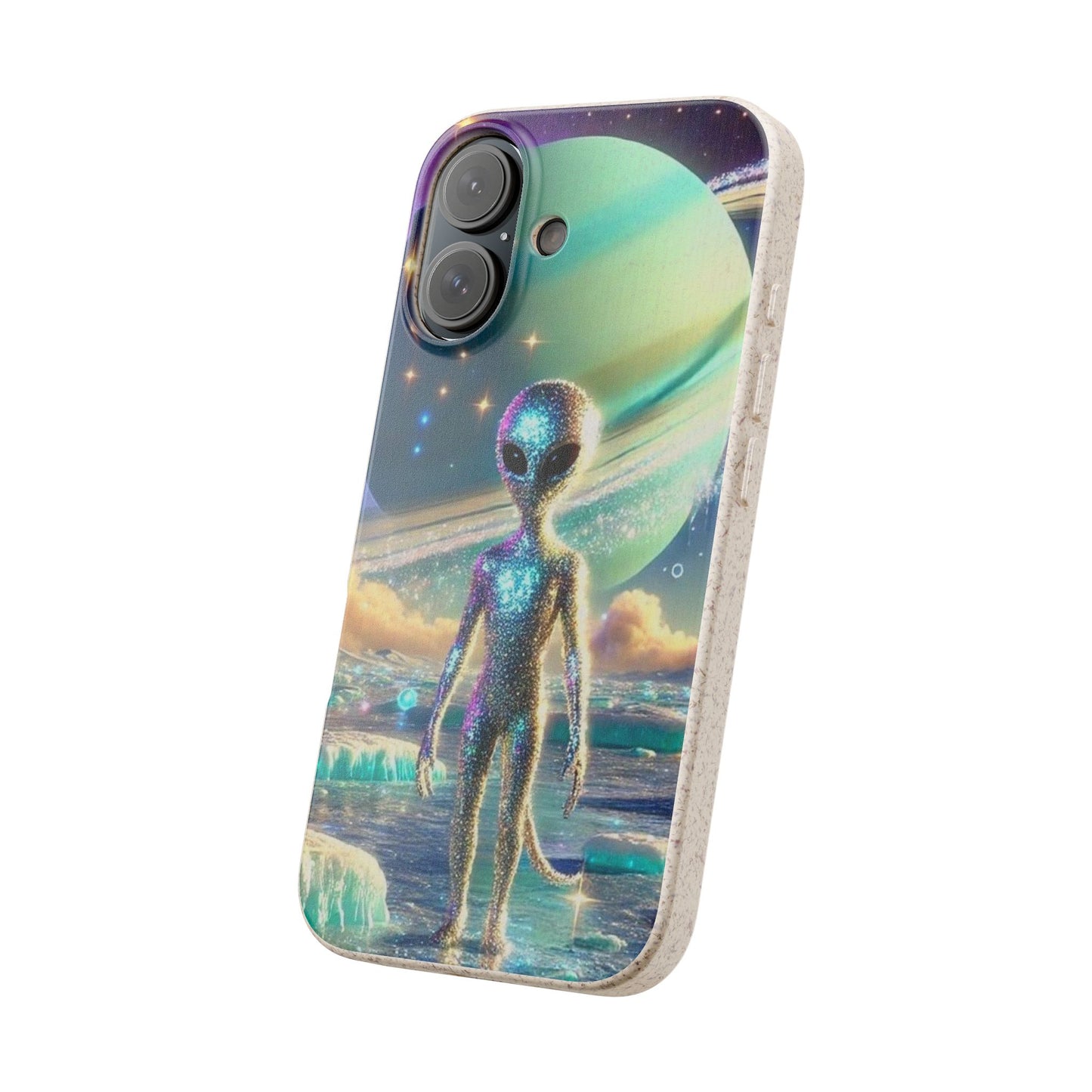Glitter Alien Biodegradable Phone Case - Eco-Friendly Galaxy Design
