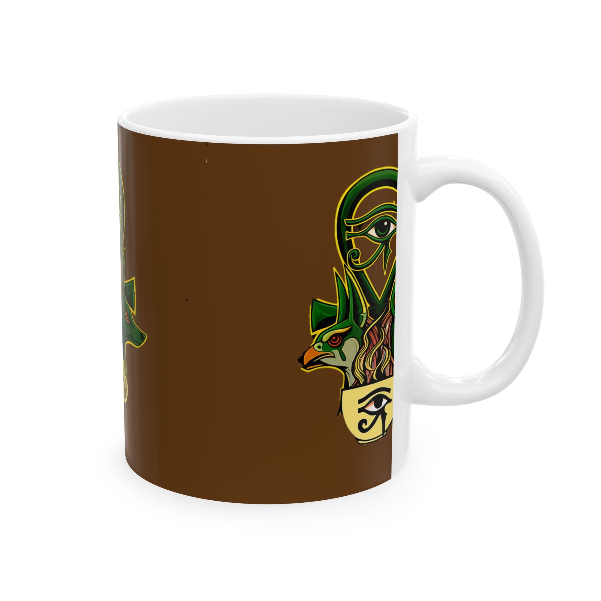 Mystical Animal Ceramic Mug, Unique Coffee Cup, Gift for Nature Lovers, Eye of Horus Design, Spiritual Decor, 11oz 15oz Options