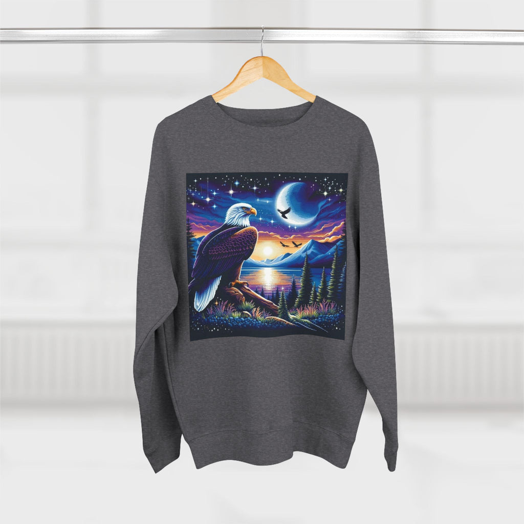 Nature-Inspired Unisex Crewneck Sweatshirt with Eagle & Moon Design, Cozy Sweatshirt for Nature Lovers, Perfect Gift for Birthdays, Outdoor