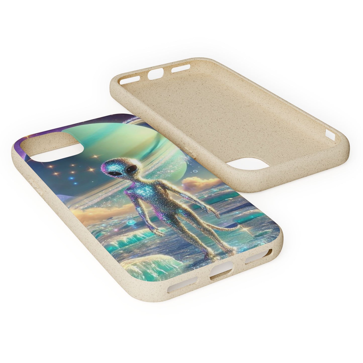 Glitter Alien Biodegradable Phone Case - Eco-Friendly Galaxy Design