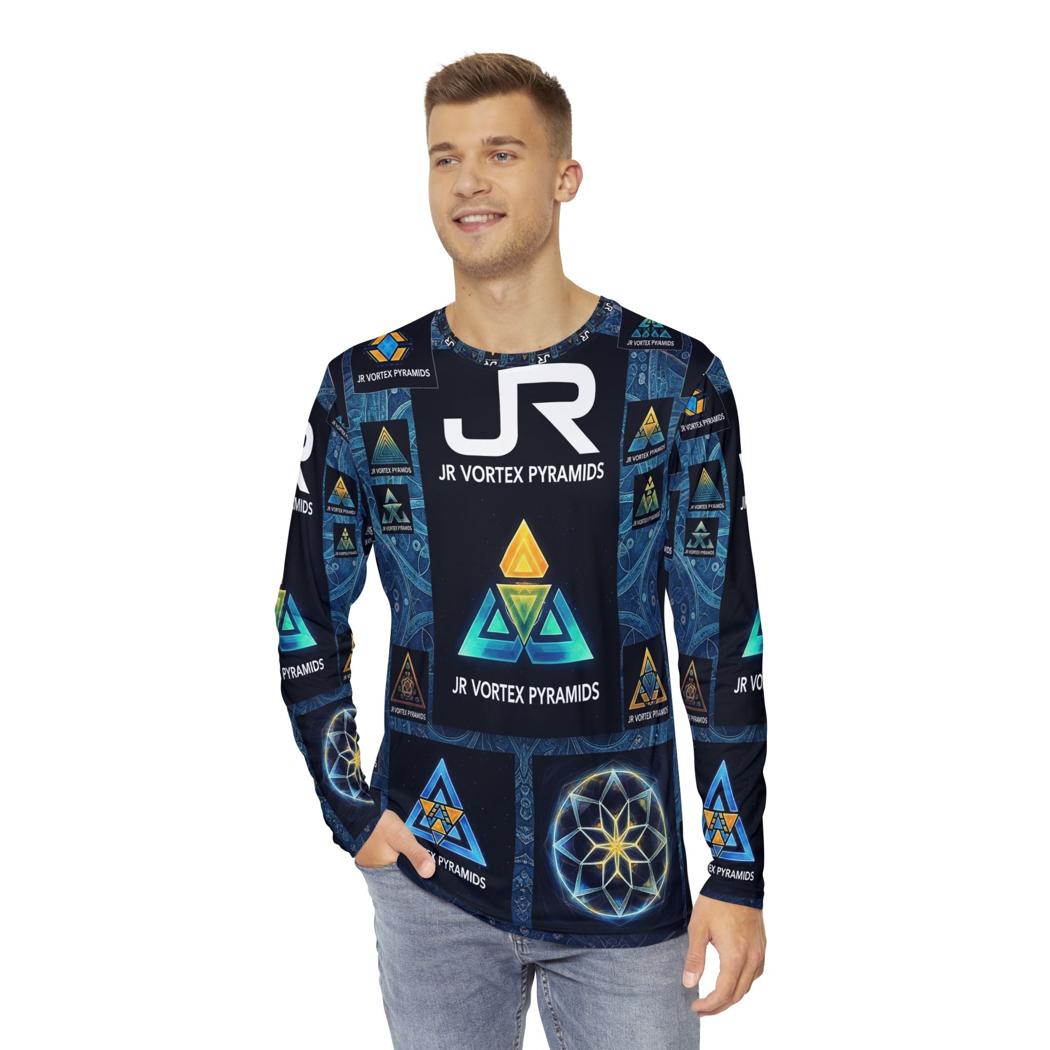 Men's Long Sleeve Graphic Shirt, Vibrant AOP Tee, Unique Layering Top, Trendy Graphic Apparel, Perfect for Casual Outings