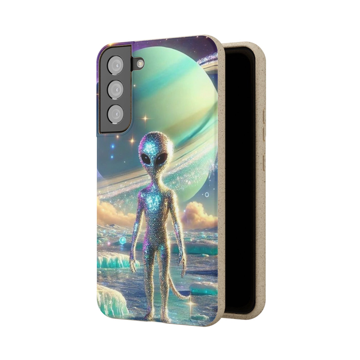 Glitter Alien Biodegradable Phone Case - Eco-Friendly Galaxy Design