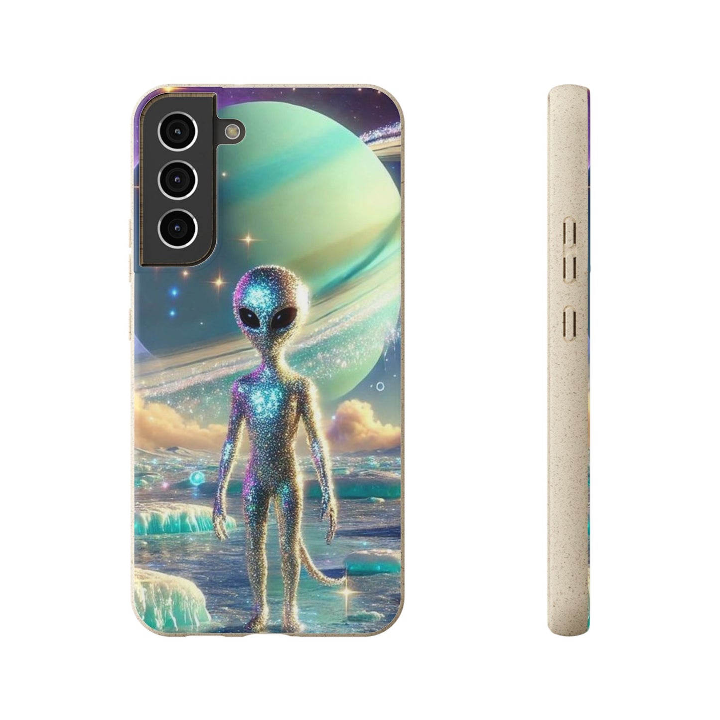Glitter Alien Biodegradable Phone Case - Eco-Friendly Galaxy Design