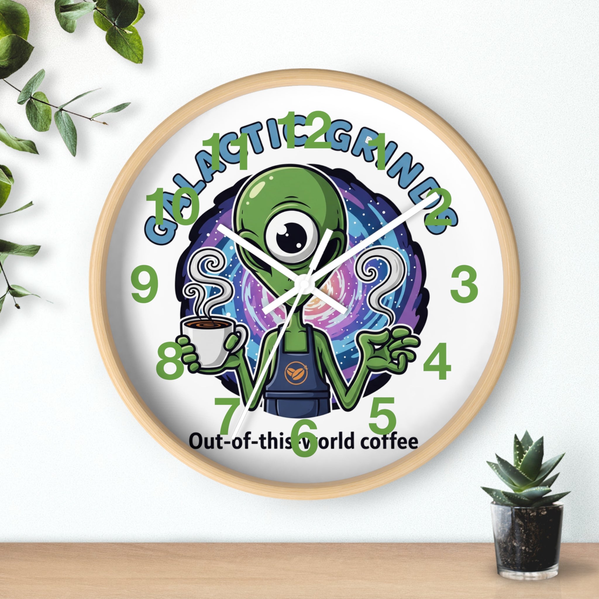 Out-of-This-World Alien Wall Clock | Galactic Grinds Decor | Fun Unique Timepiece for Coffee Lovers | Playful Gift Idea | Space Theme Home