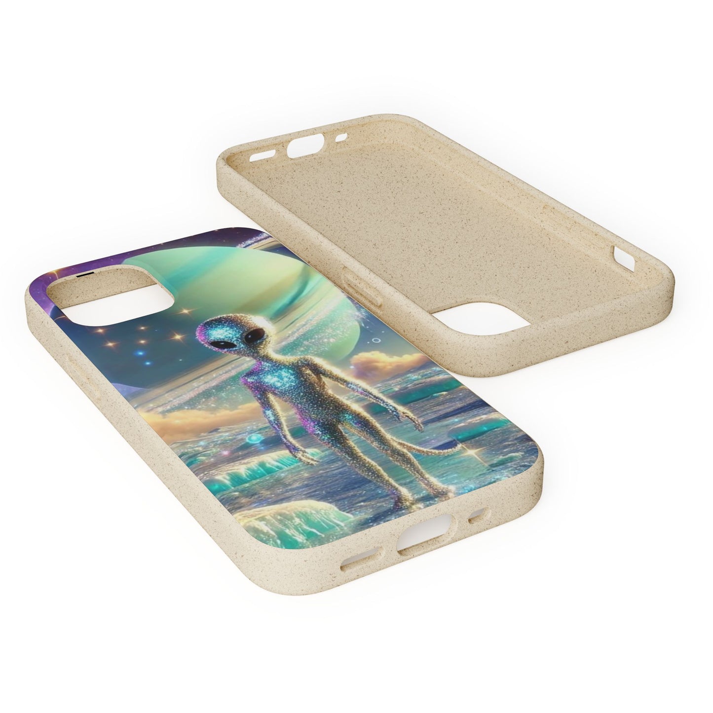 Glitter Alien Biodegradable Phone Case - Eco-Friendly Galaxy Design