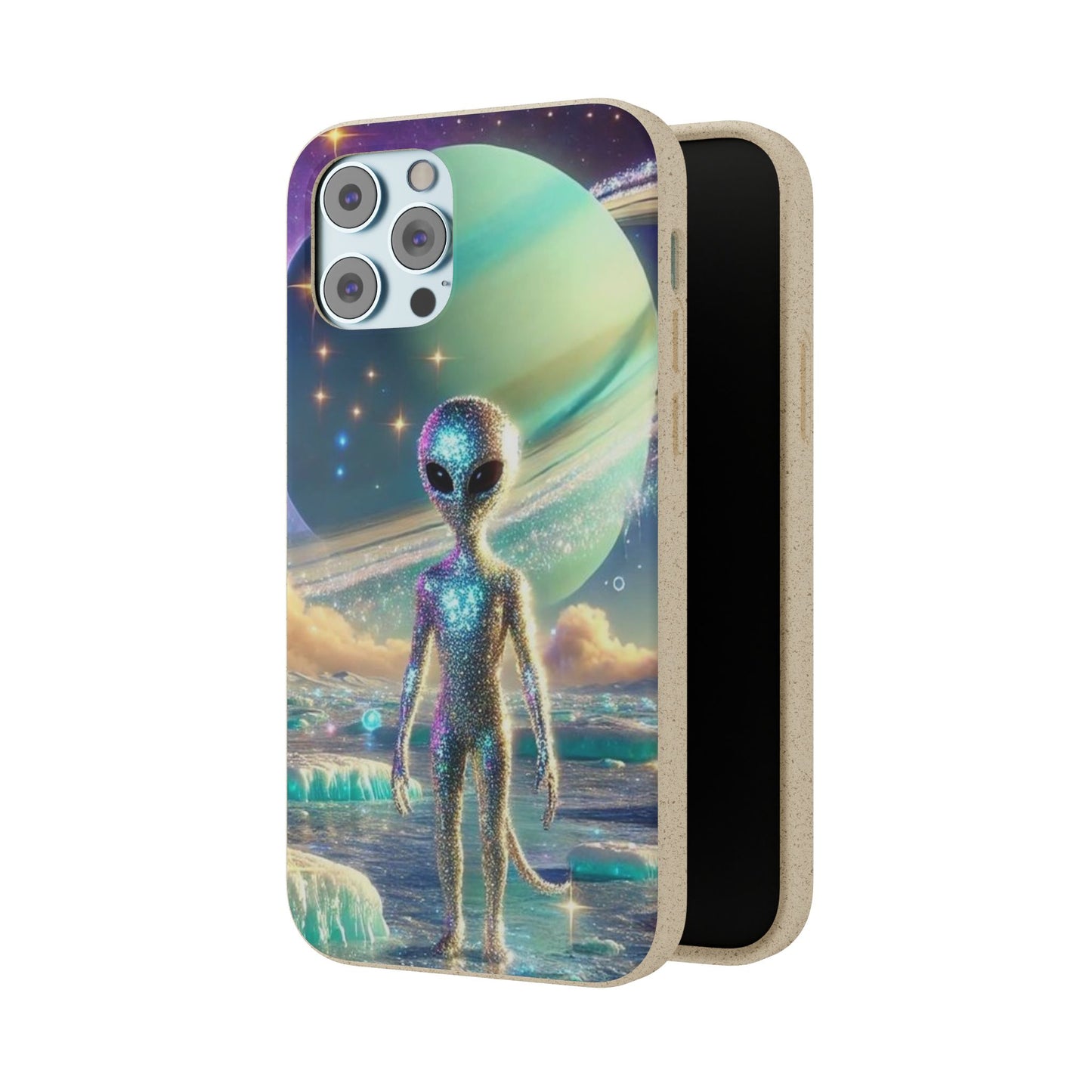 Glitter Alien Biodegradable Phone Case - Eco-Friendly Galaxy Design