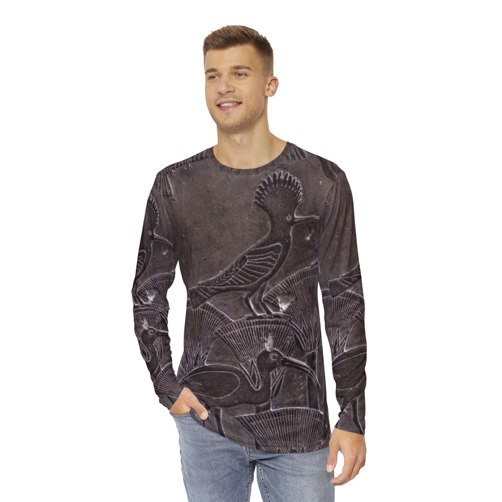 Men's Long Sleeve Nature Print Shirt, Unique Gift for Nature Lovers, Perfect for Casual Wear, Eco-Friendly Fashion, Bird AOP Tee