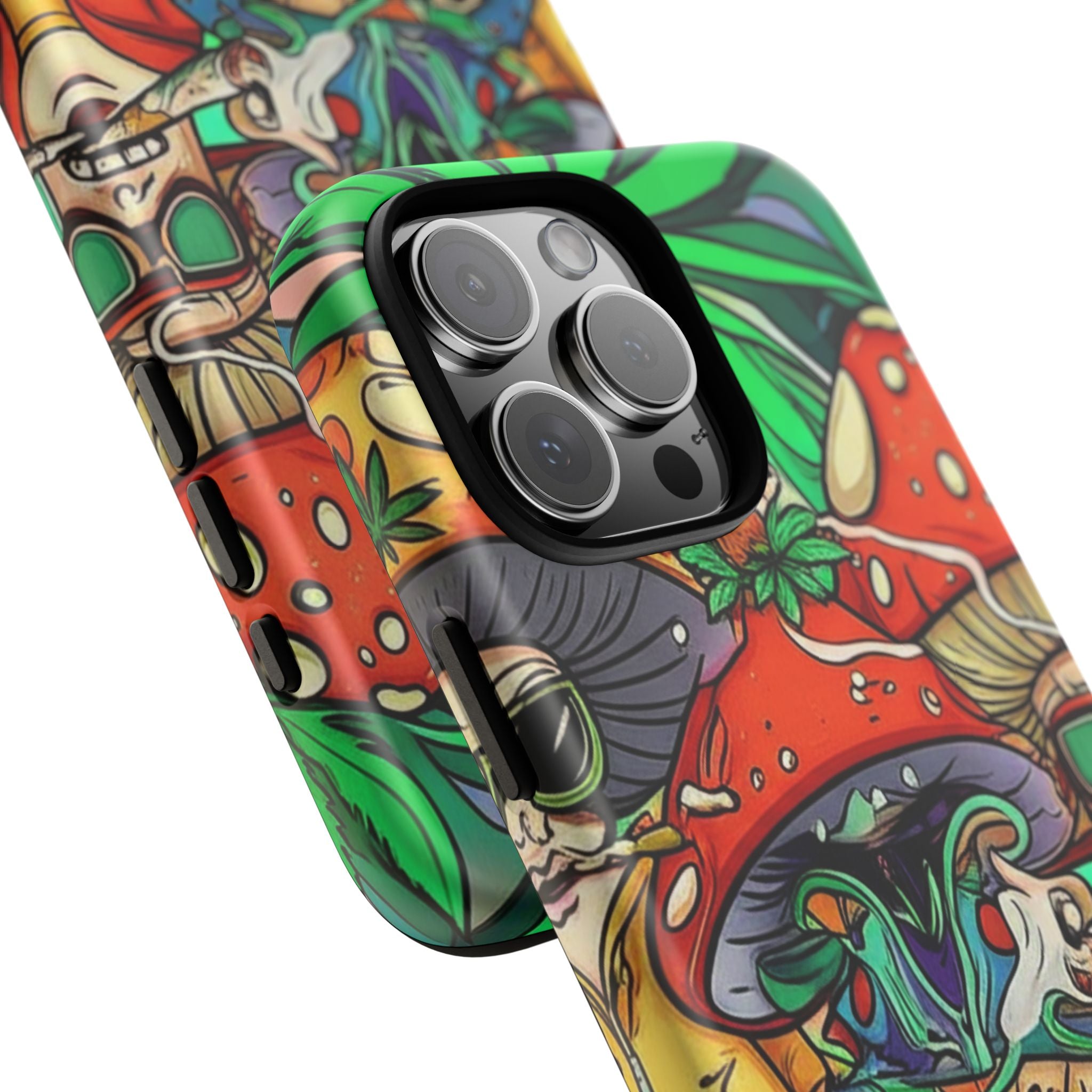 Vibrant Phone Case Featuring Funky Mushroom Art, Tough Cases, Trendy Accessories, Unique Gifts, Eclectic Style, Phone Protection