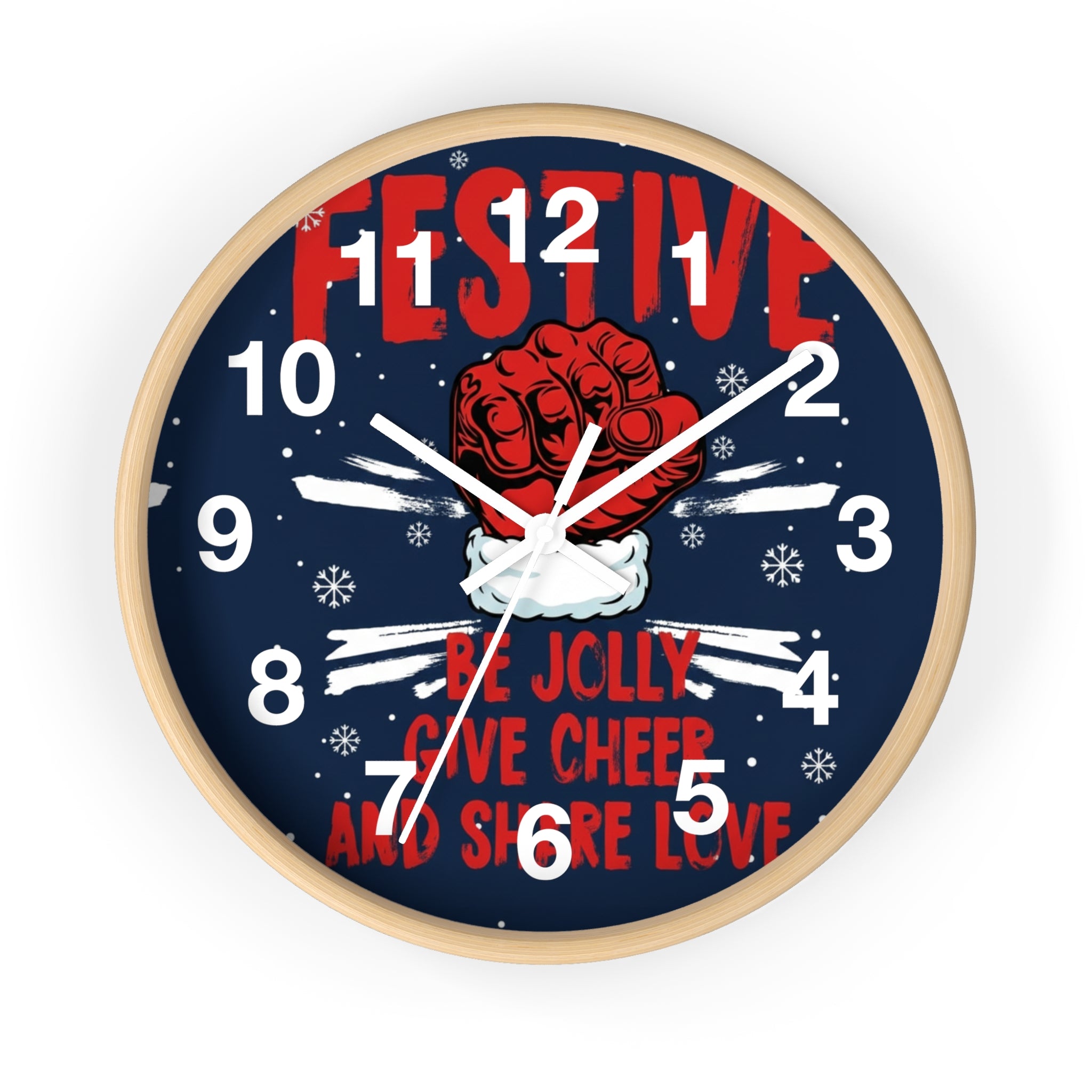 Festive Holiday Wall Clock — "Be Jolly, Give Cheer and Share Love"