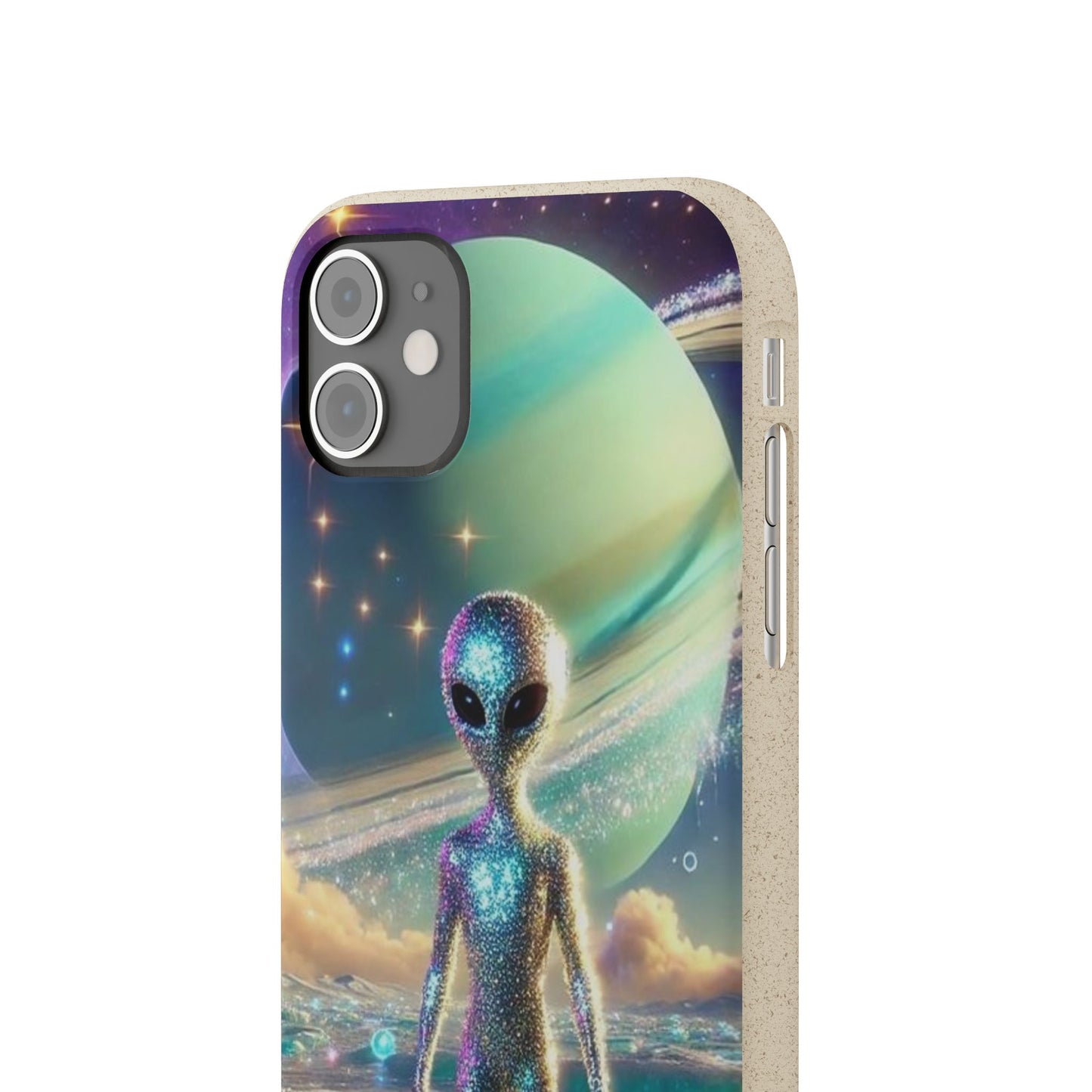Glitter Alien Biodegradable Phone Case - Eco-Friendly Galaxy Design