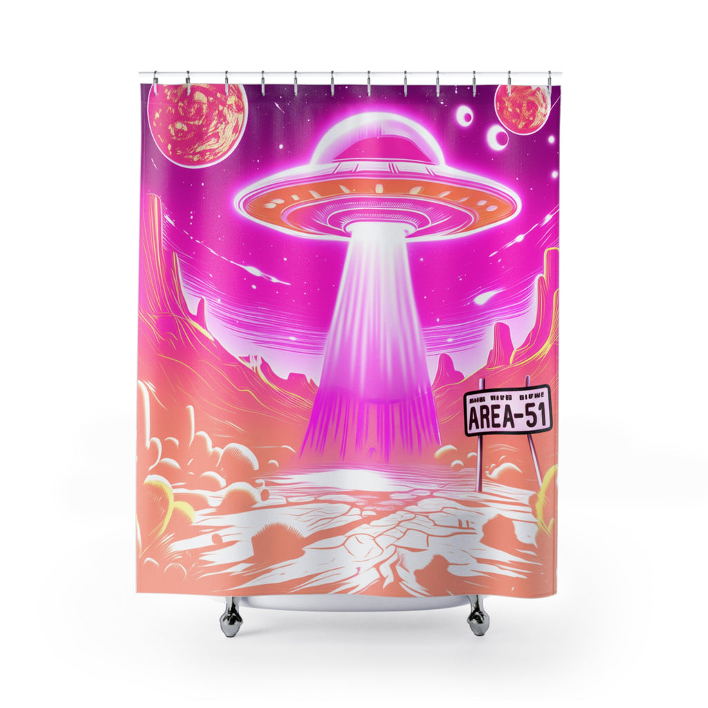 Cosmic UFO Shower Curtain, Outer Space Home Decor, Sci-Fi Bathroom Accessories, Alien Themed Gift, Fun Space Party Decorations