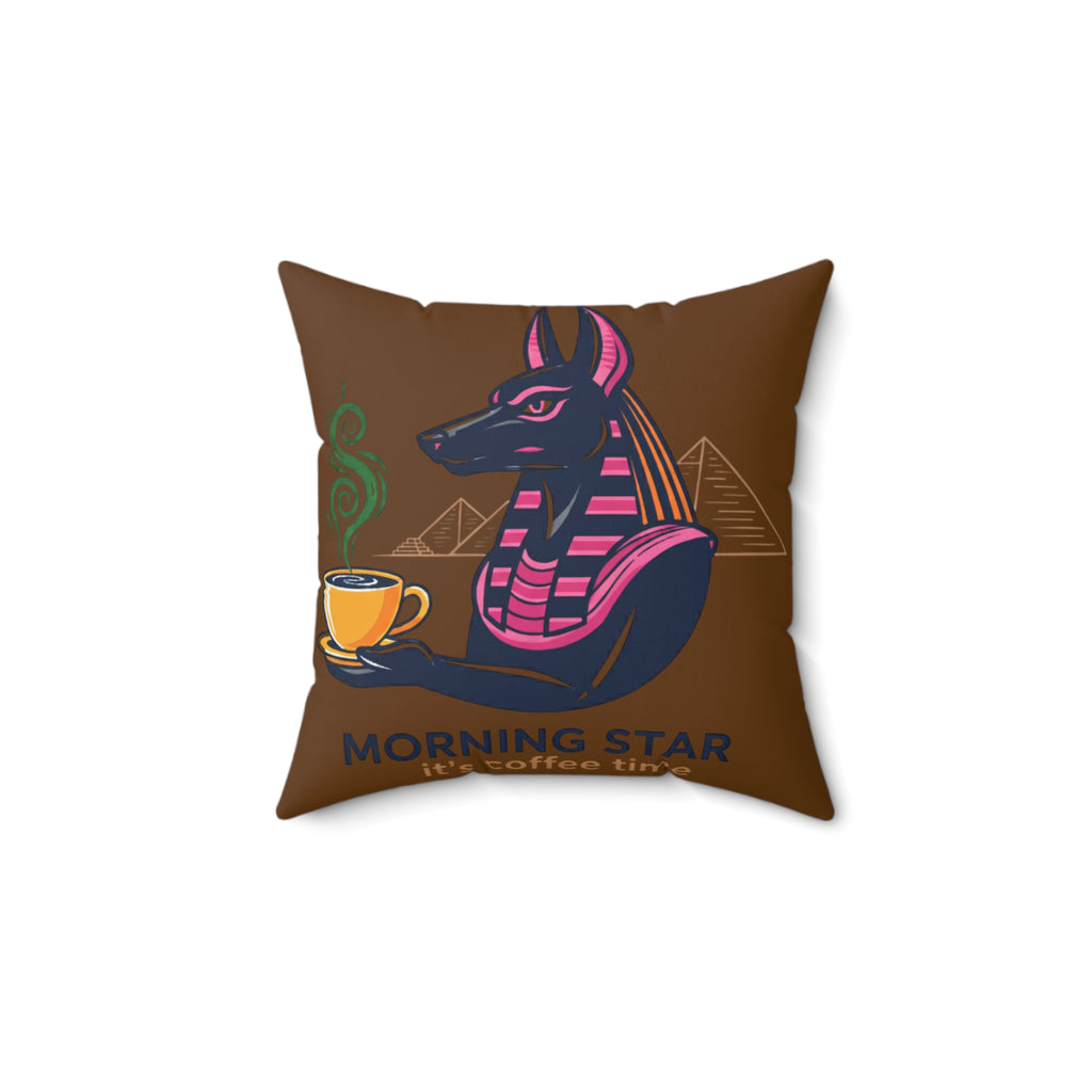 Anubis Morning Coffee Square Pillow, Cozy Home Decor, Egyptian Themed Gift, Unique Throw Pillow, Coffee Lover Accent Piece