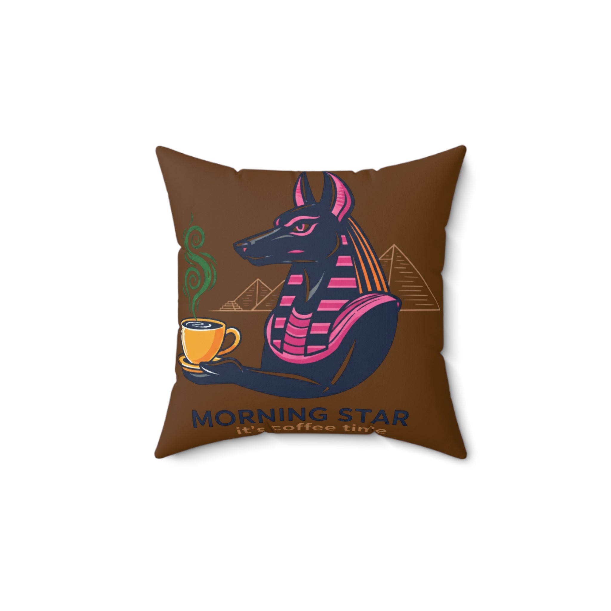 Anubis Morning Coffee Square Pillow, Cozy Home Decor, Egyptian Themed Gift, Unique Throw Pillow, Coffee Lover Accent Piece