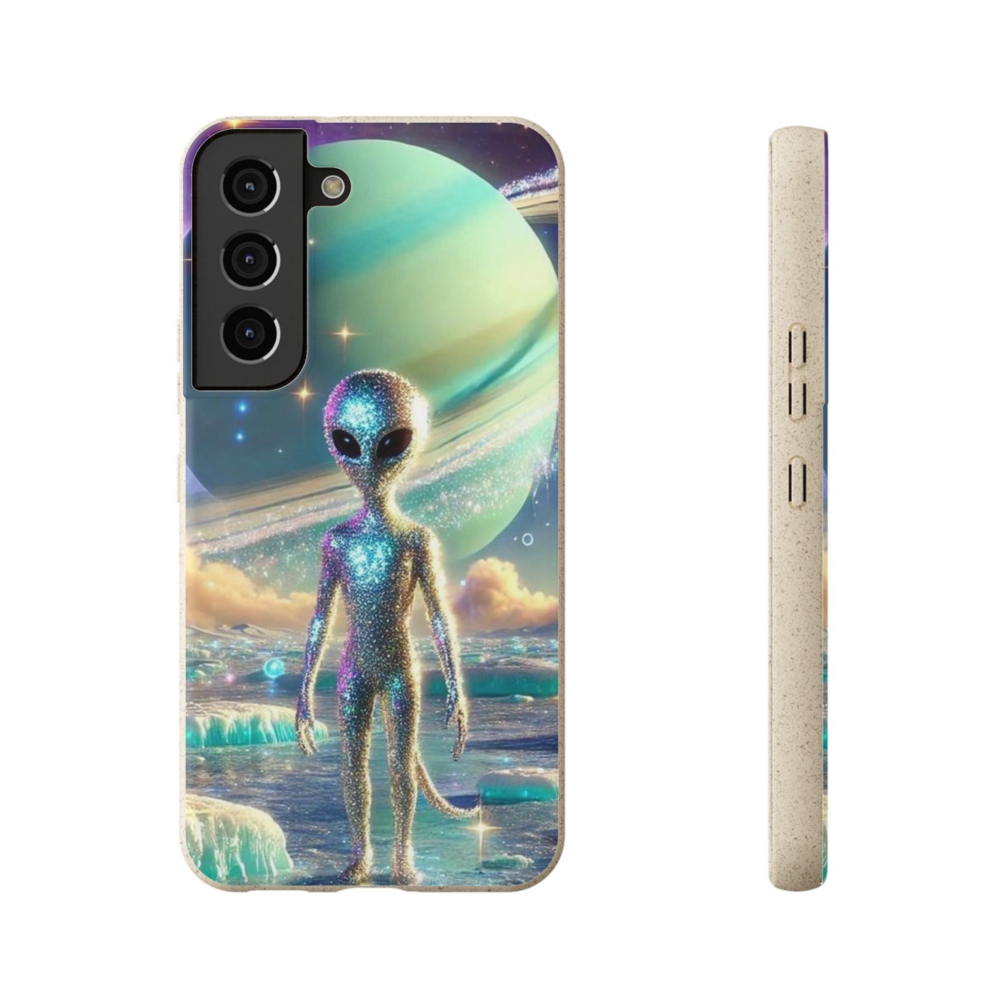 Glitter Alien Biodegradable Phone Case - Eco-Friendly Galaxy Design