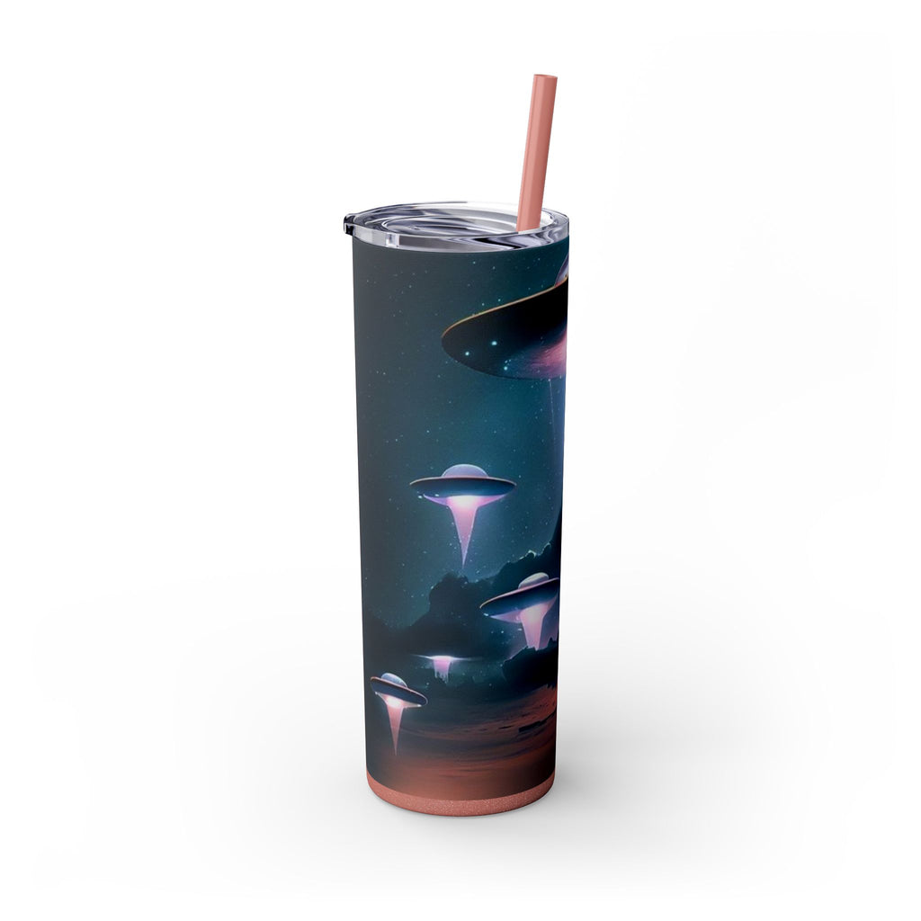 Cosmic Alien Skinny Tumbler with Straw, 20oz | Space Drinkware, Gift for Sci-Fi Lovers, Unique Cup for Outdoor Events, UFO Enthusiasts