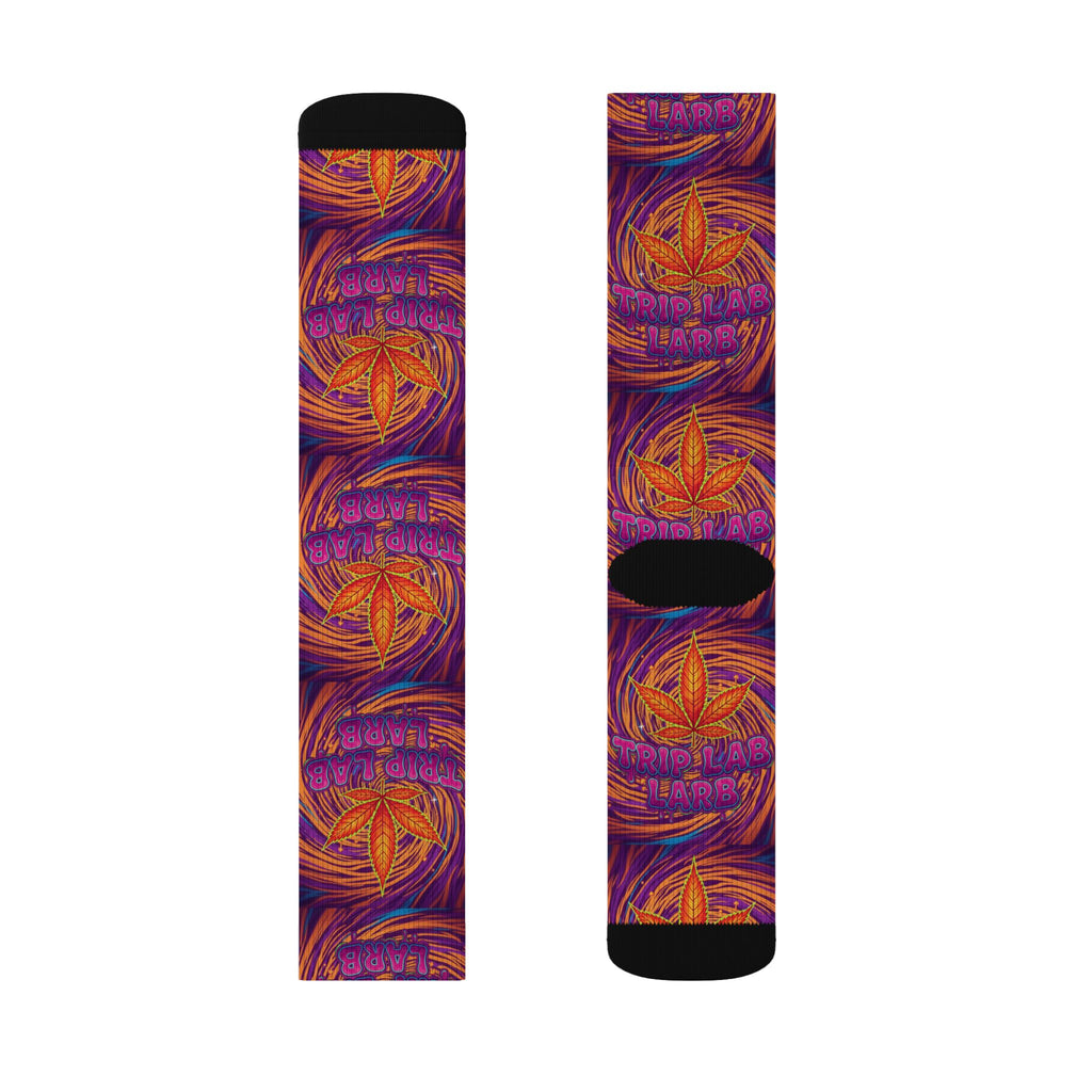 Abstract Swirl Sublimation Socks — Purple & Orange Artistic Crew Socks
