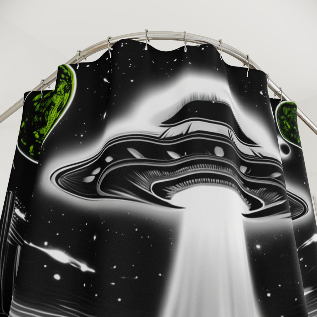 Outer Space UFO Shower Curtain, Bathroom Decor, Space Theme, Gifts for Sci-Fi Fans, Unique Home Accessory
