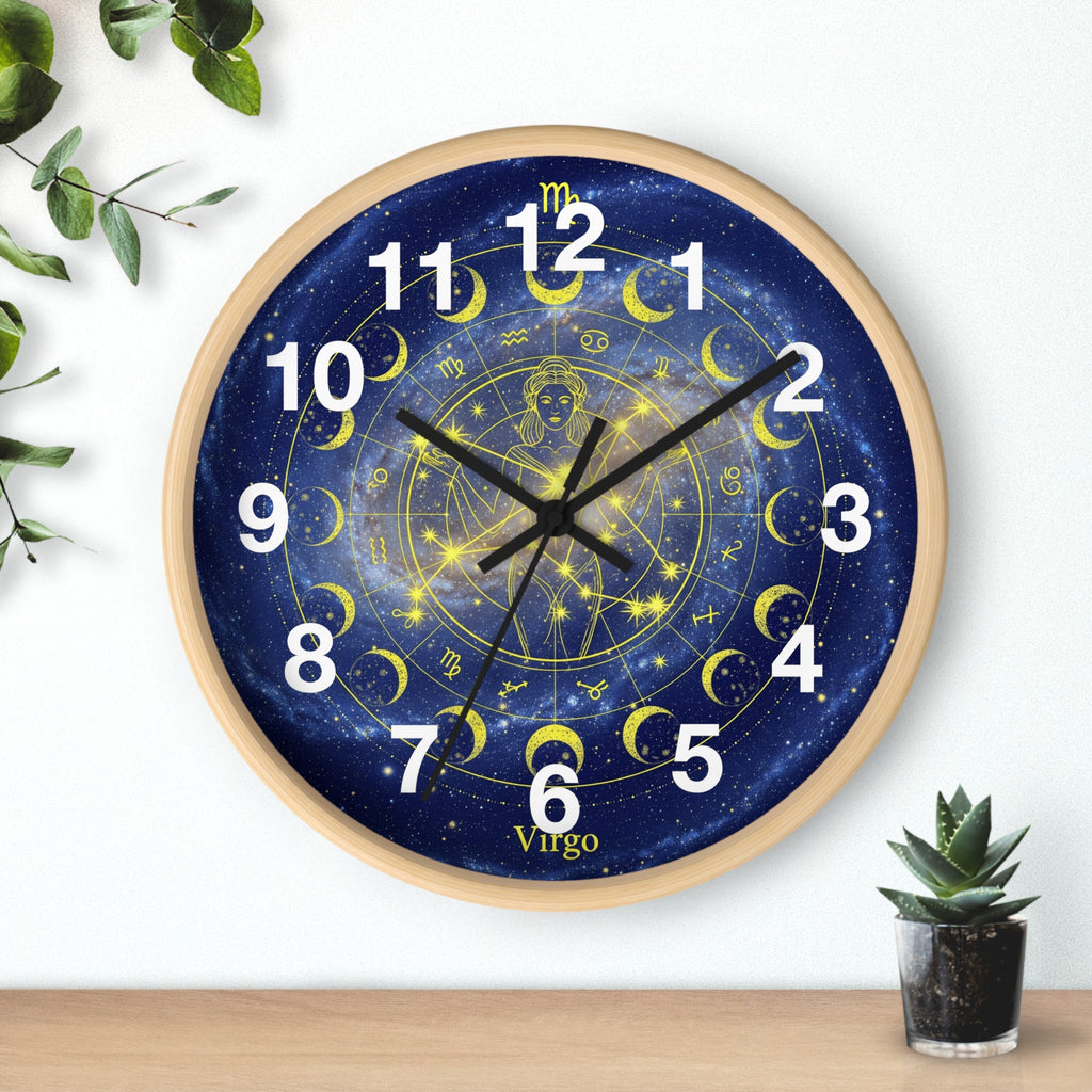 Celestial Virgo Wall Clock - Zodiac Decor for Astrology Lovers, Unique Gift for Birthday, Home Office Wall Art, Cosmic Timepiece