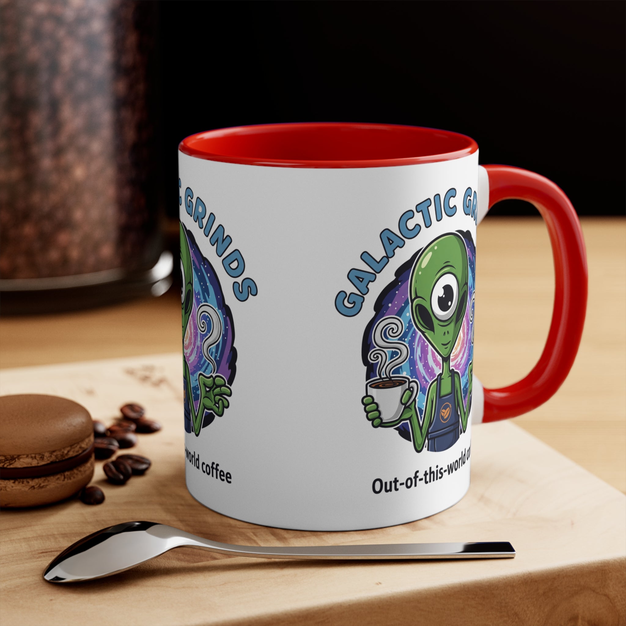 Galactic Grinds Alien 11oz Accent Mug, Fun Coffee Mug for Sci-Fi Lovers, Unique Gift for Birthdays and Holidays, Quirky Drinkware