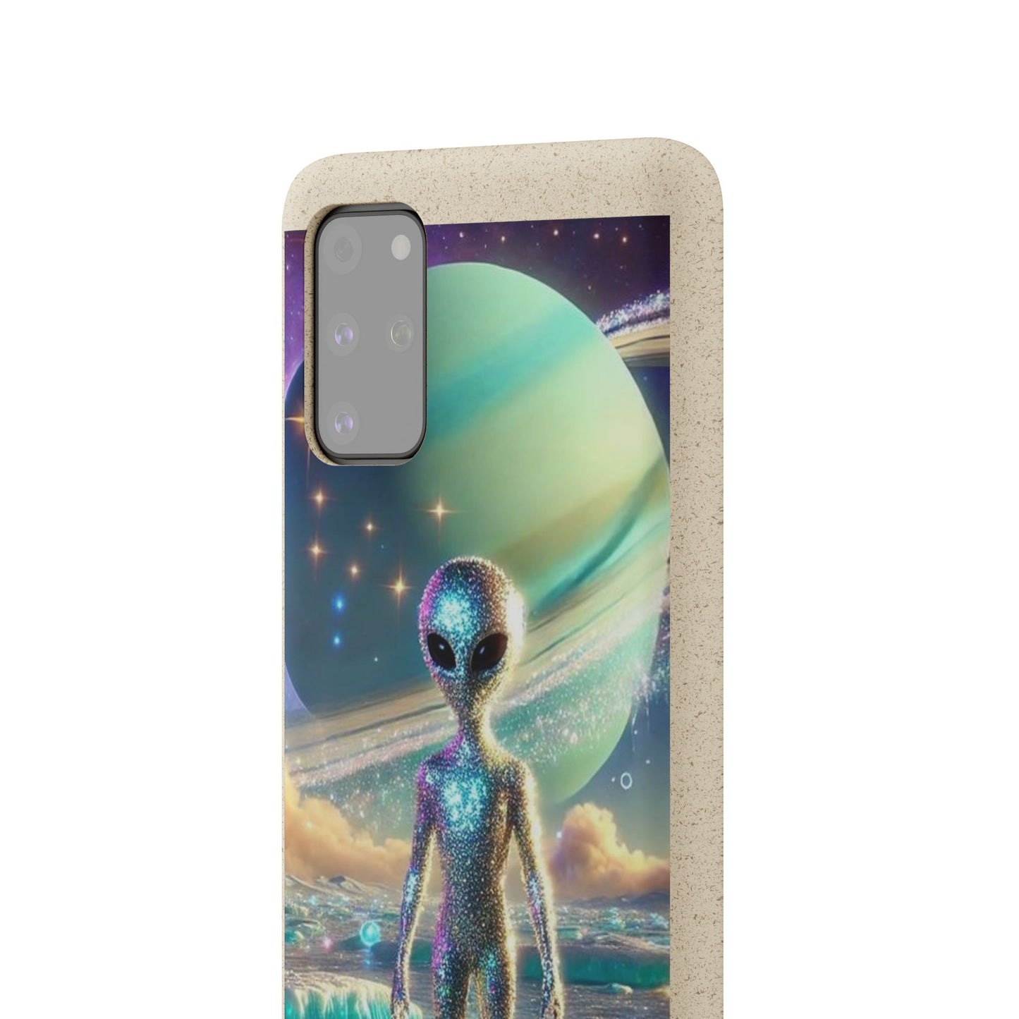 Glitter Alien Biodegradable Phone Case - Eco-Friendly Galaxy Design